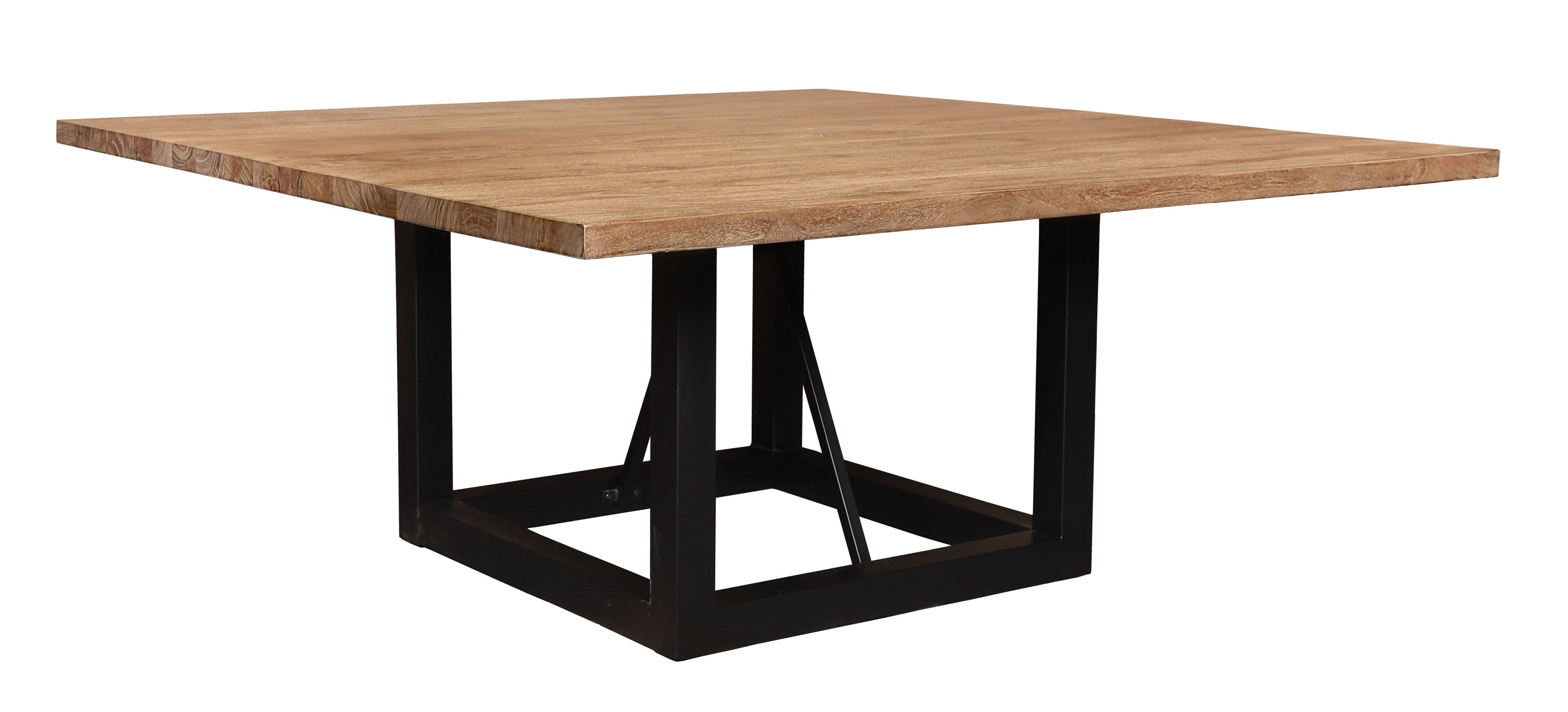 60" Natural and Black Solid Wood And Iron Frame Base Square Dining Table-4