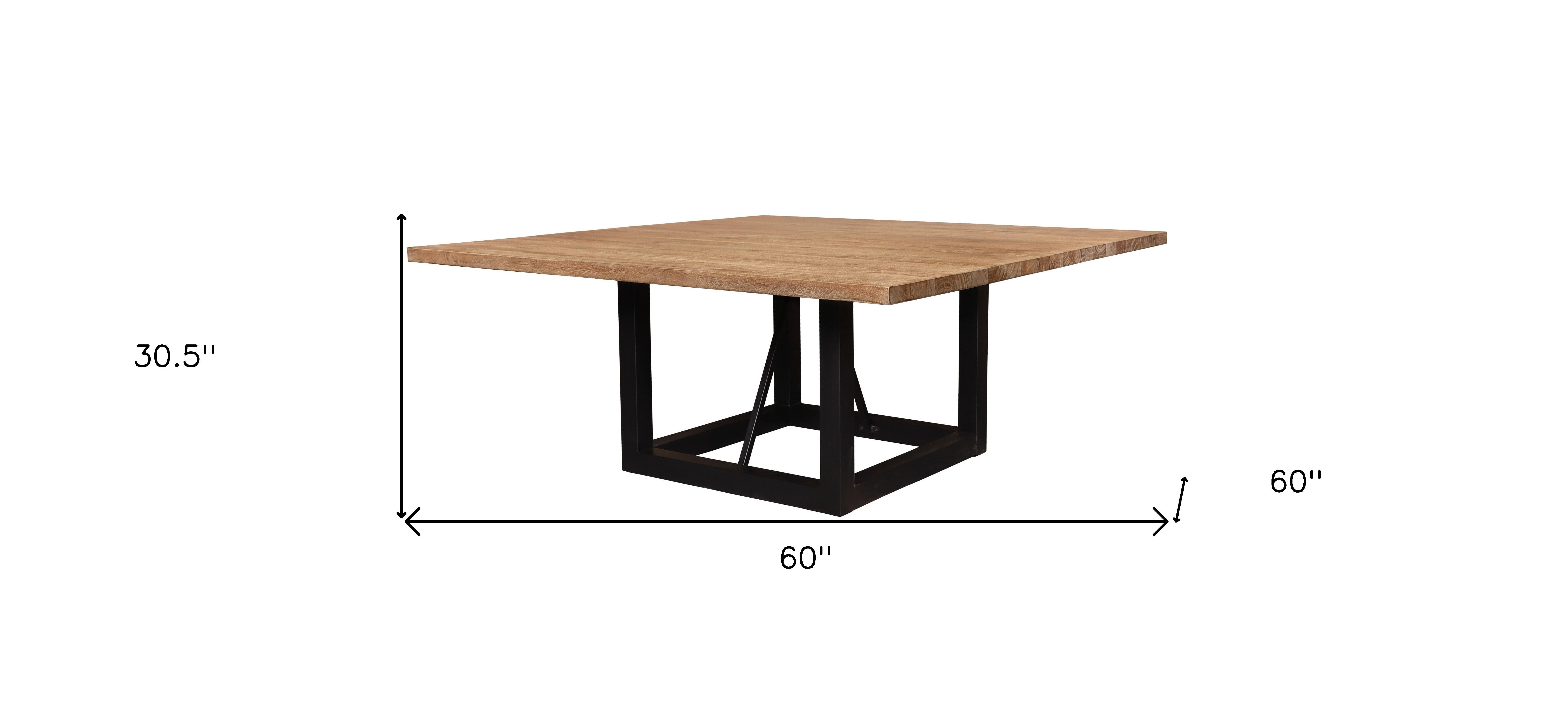 60" Natural and Black Solid Wood And Iron Frame Base Square Dining Table-7
