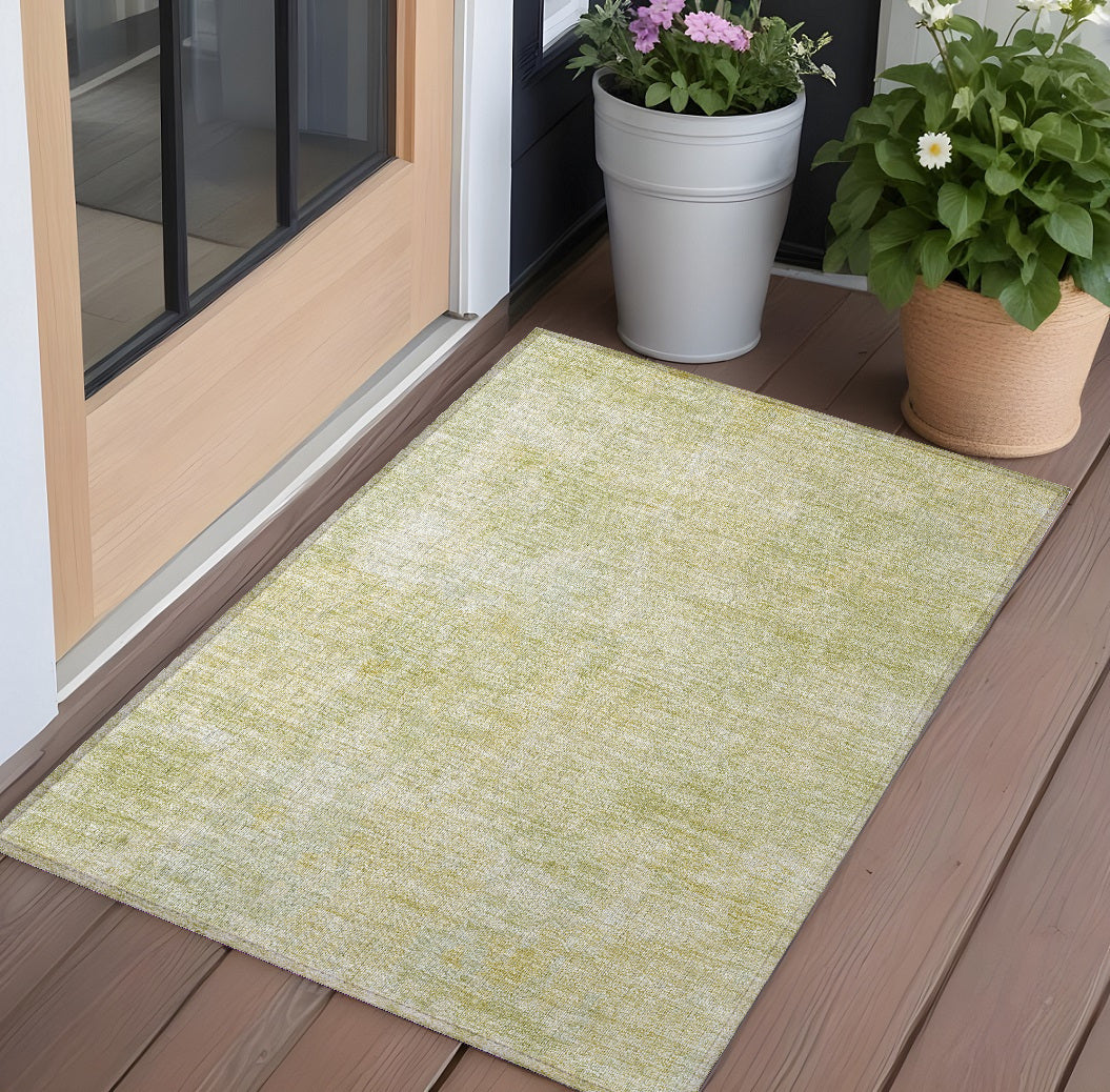 3' X 5' Gold Abstract Washable Non Skid Indoor Outdoor Area Rug-0