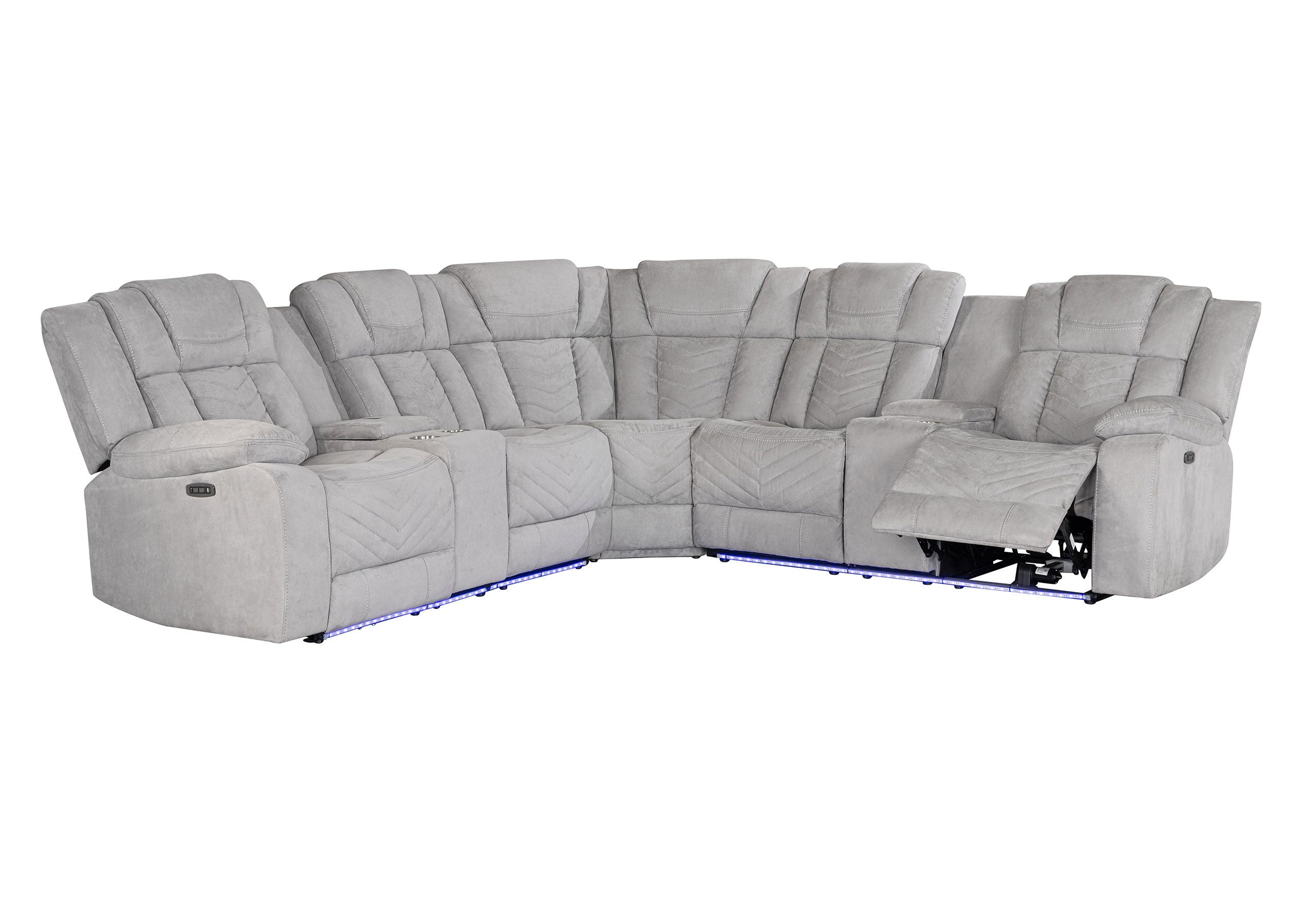 Light Gray Fabric Power Reclining Curved Corner Sectional With Console-1