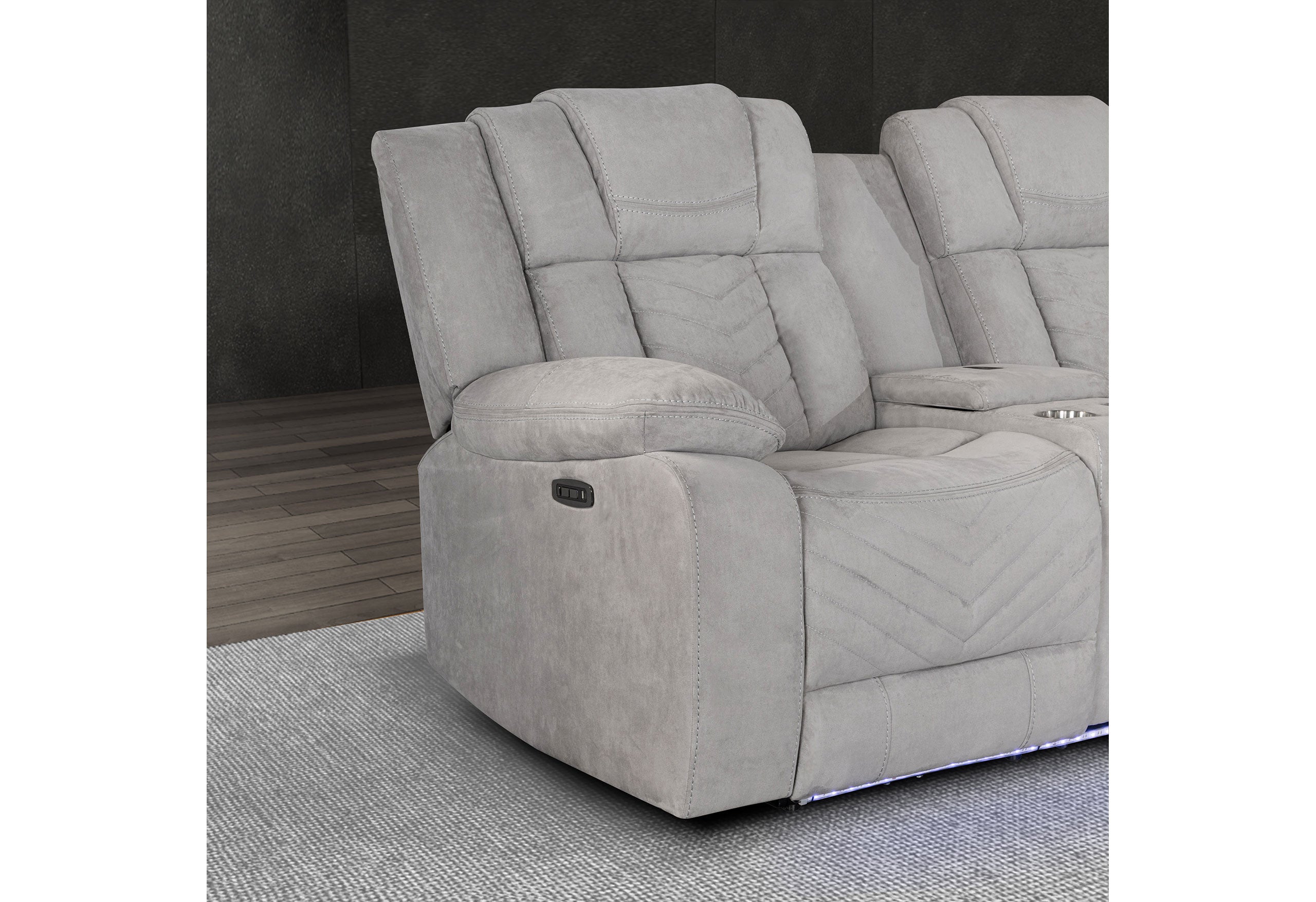 Light Gray Fabric Power Reclining Curved Corner Sectional With Console-6
