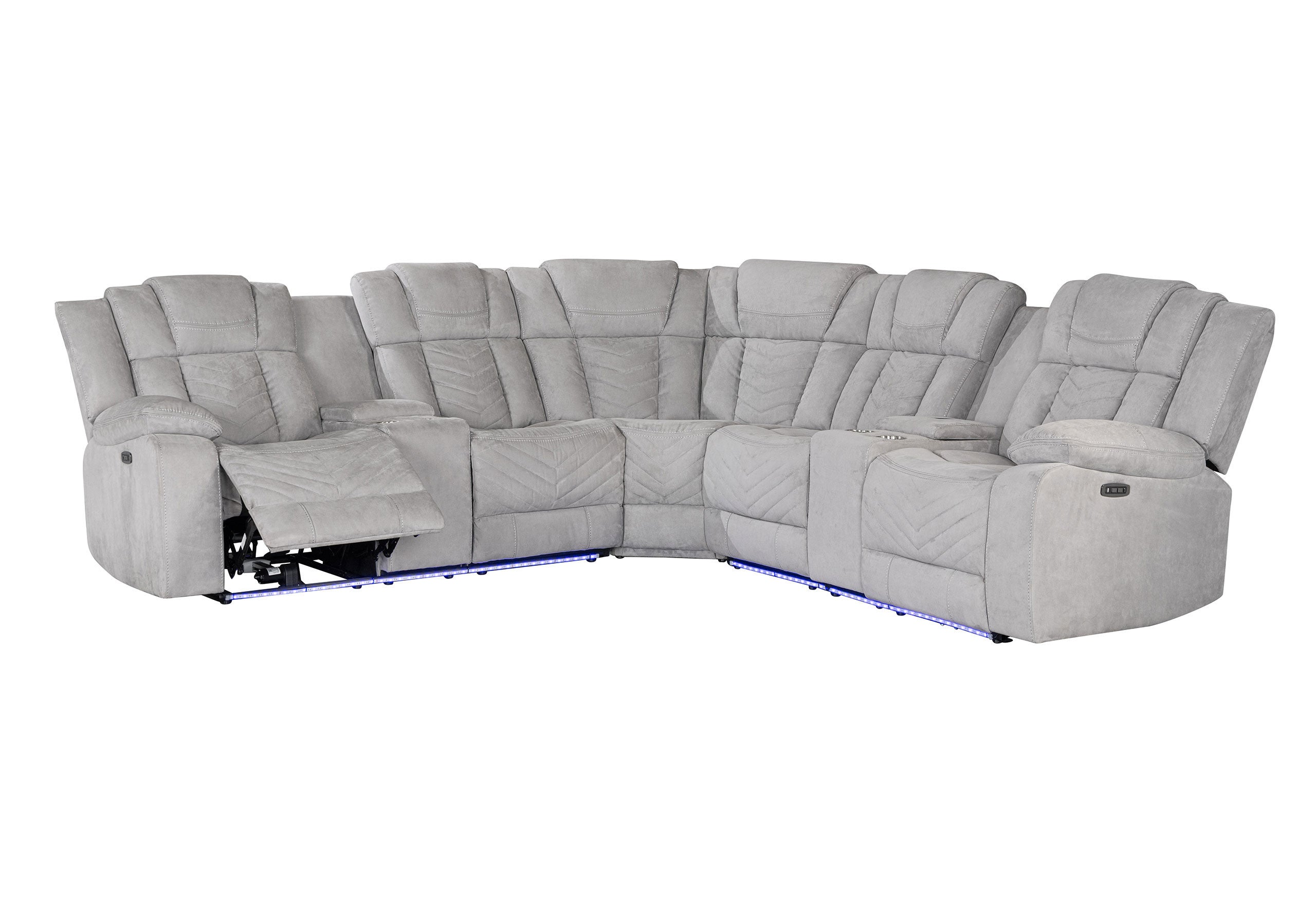 Light Gray Fabric Power Reclining Curved Corner Sectional With Console-5