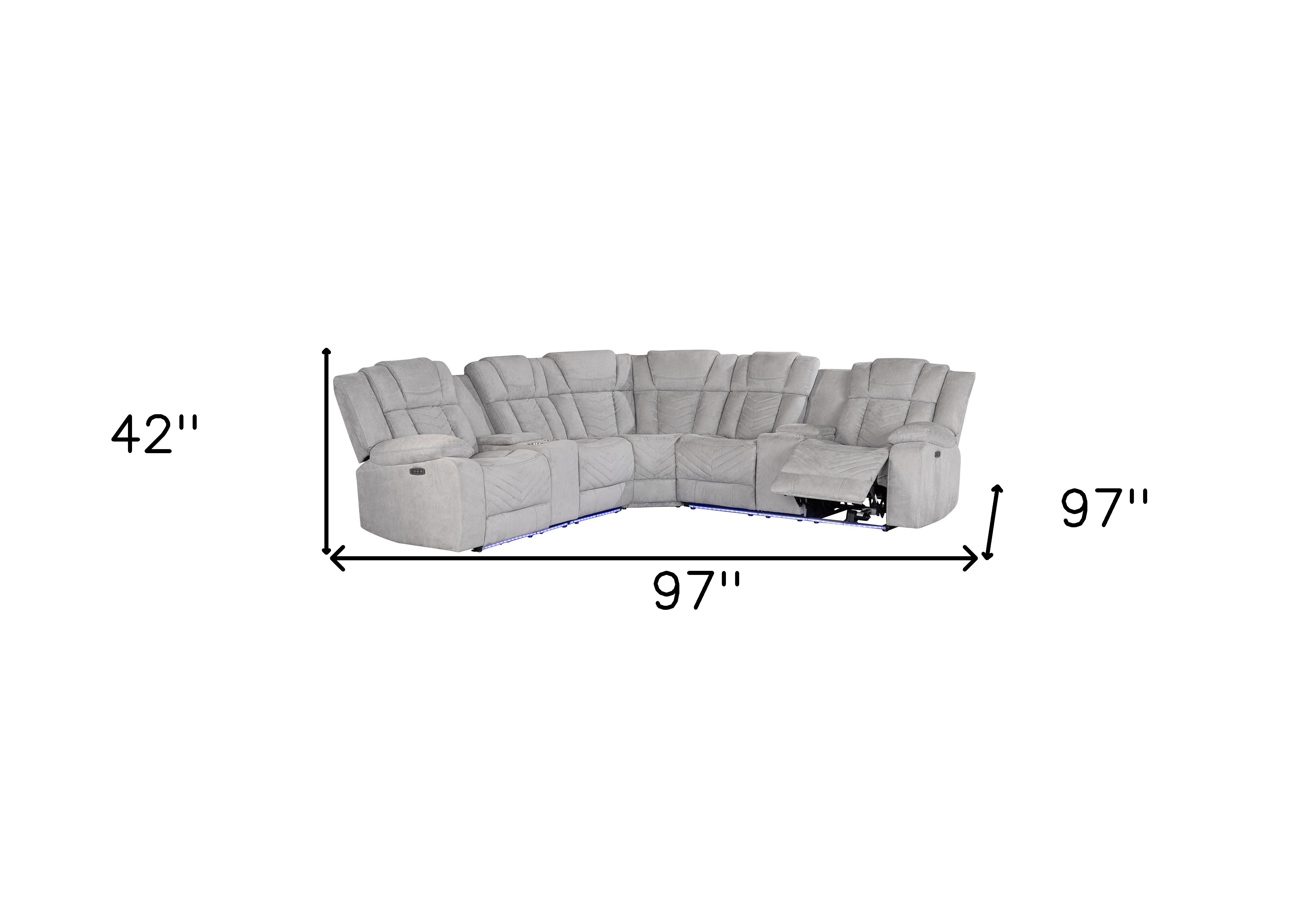 Light Gray Fabric Power Reclining Curved Corner Sectional With Console-8