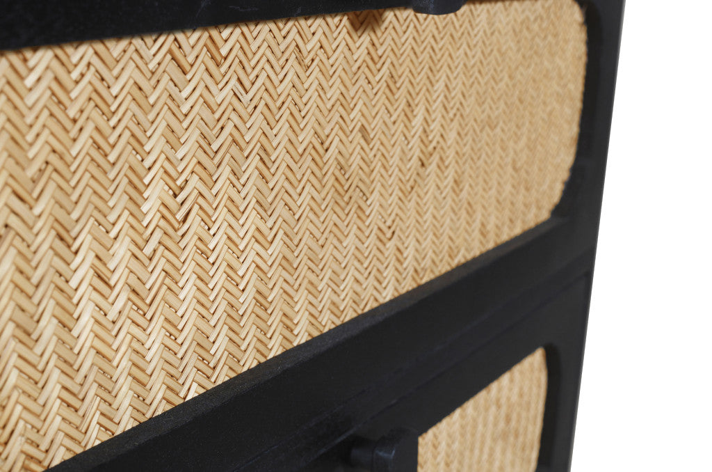 56" Black And Natural Solid Wood And Rattan Six Drawer Double Dresser-6