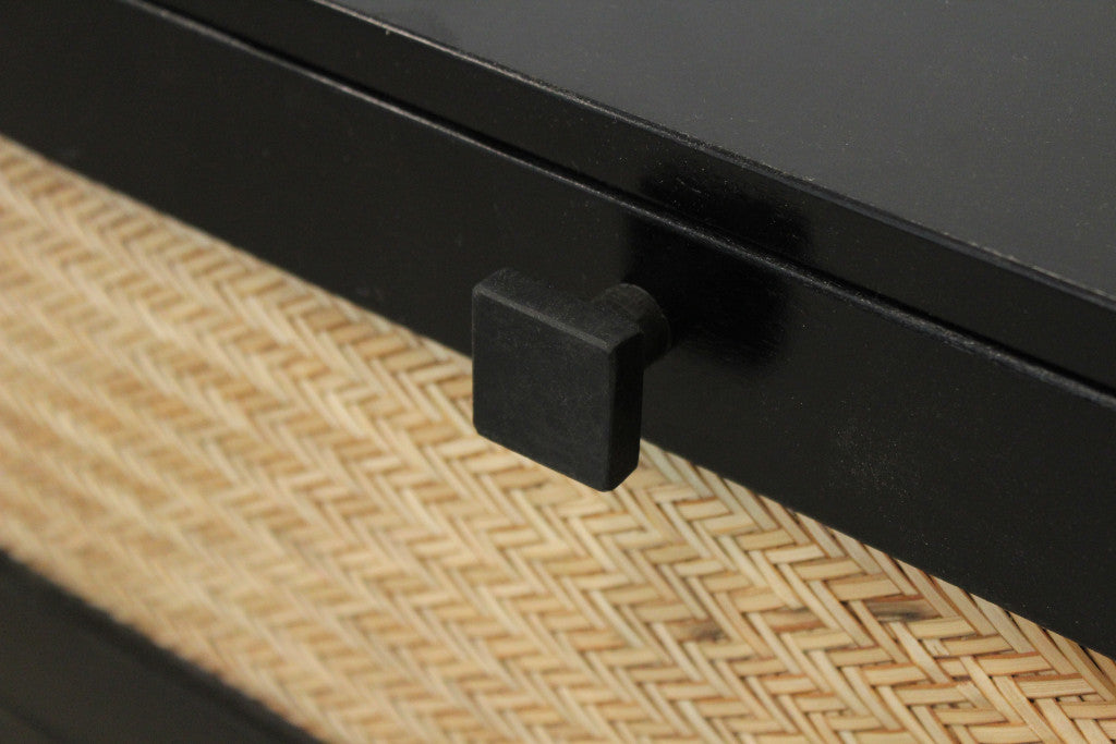 56" Black And Natural Solid Wood And Rattan Six Drawer Double Dresser-8
