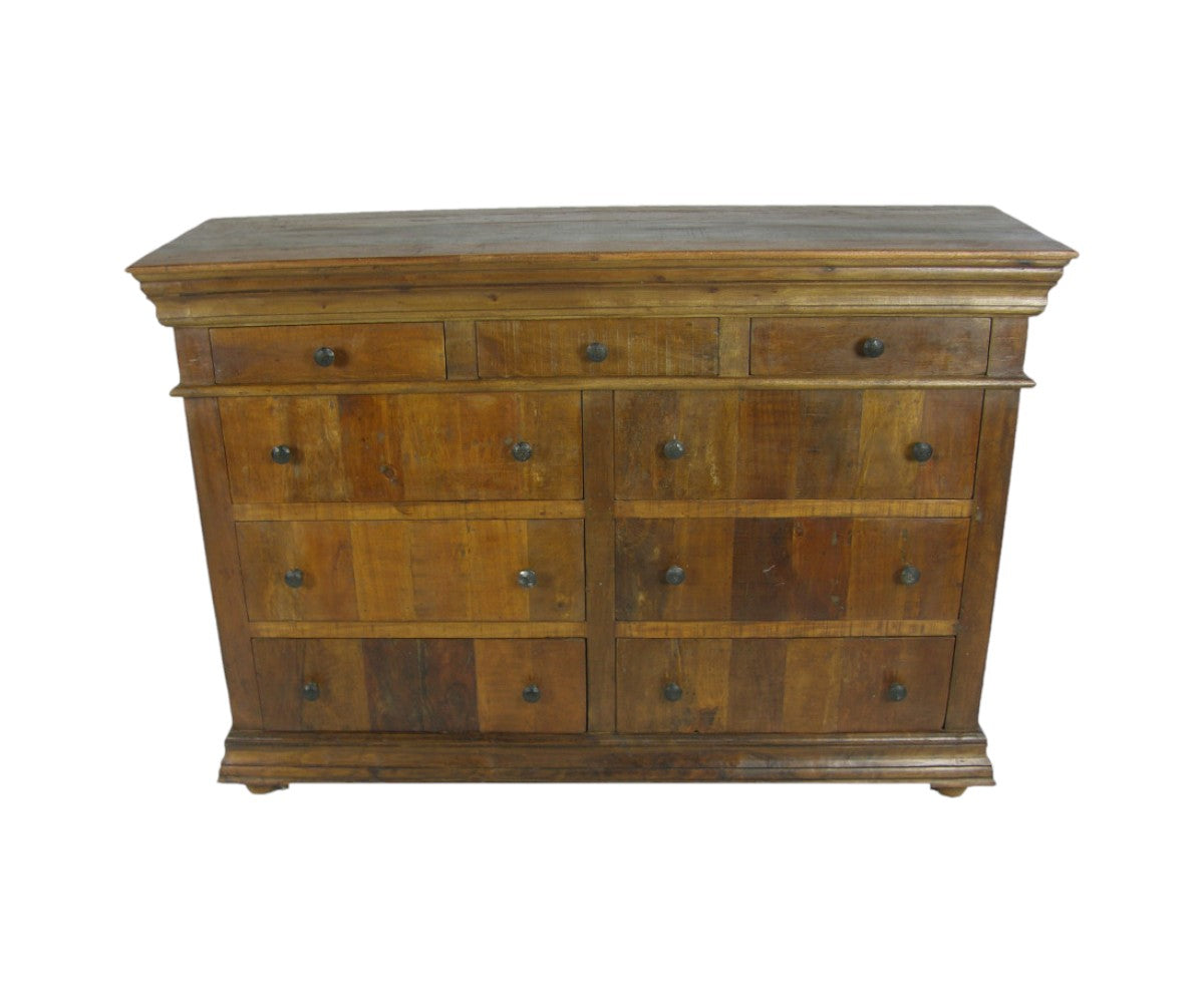 60" Brown Reclaimed Wood Nine Drawer Double Dresser-1