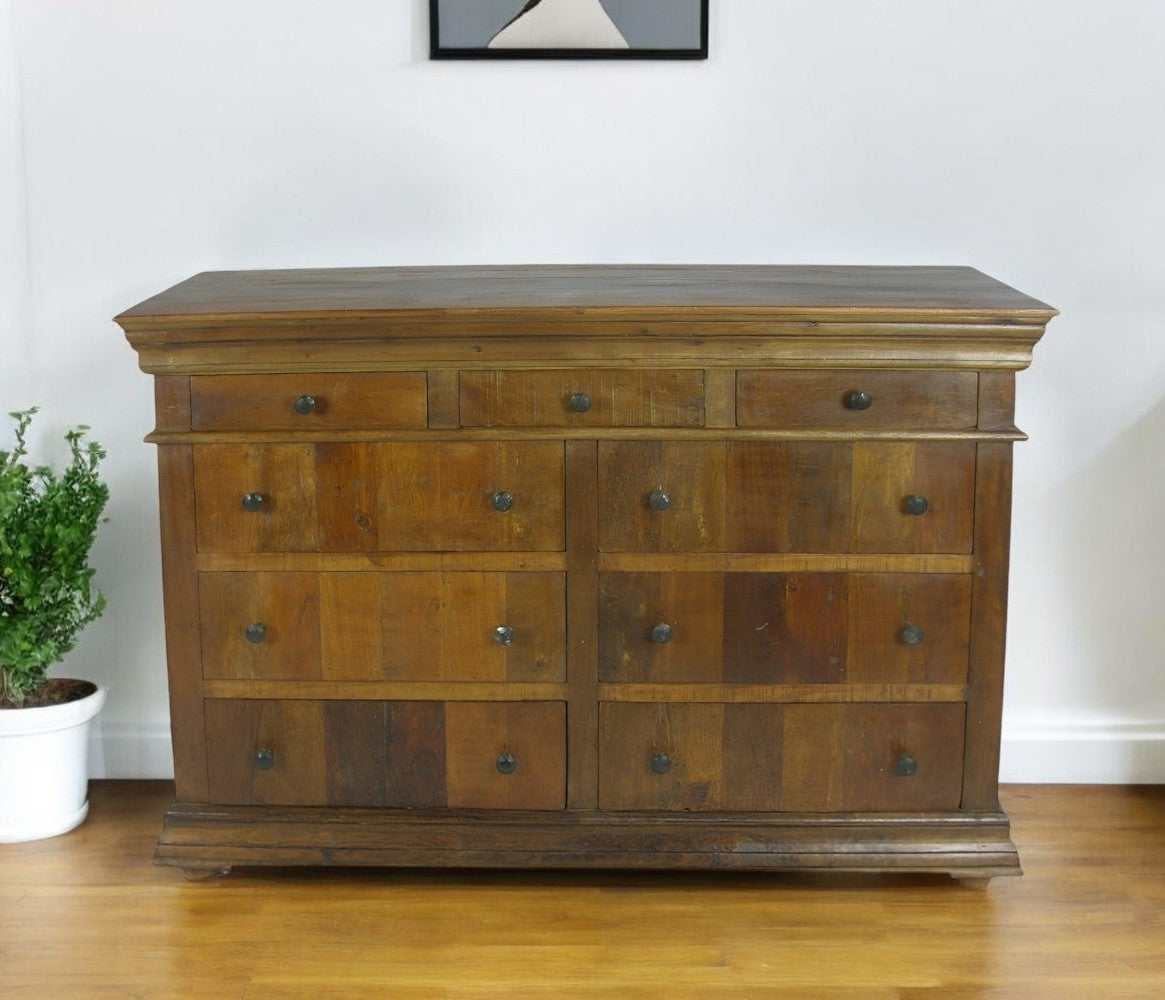60" Brown Reclaimed Wood Nine Drawer Double Dresser-0
