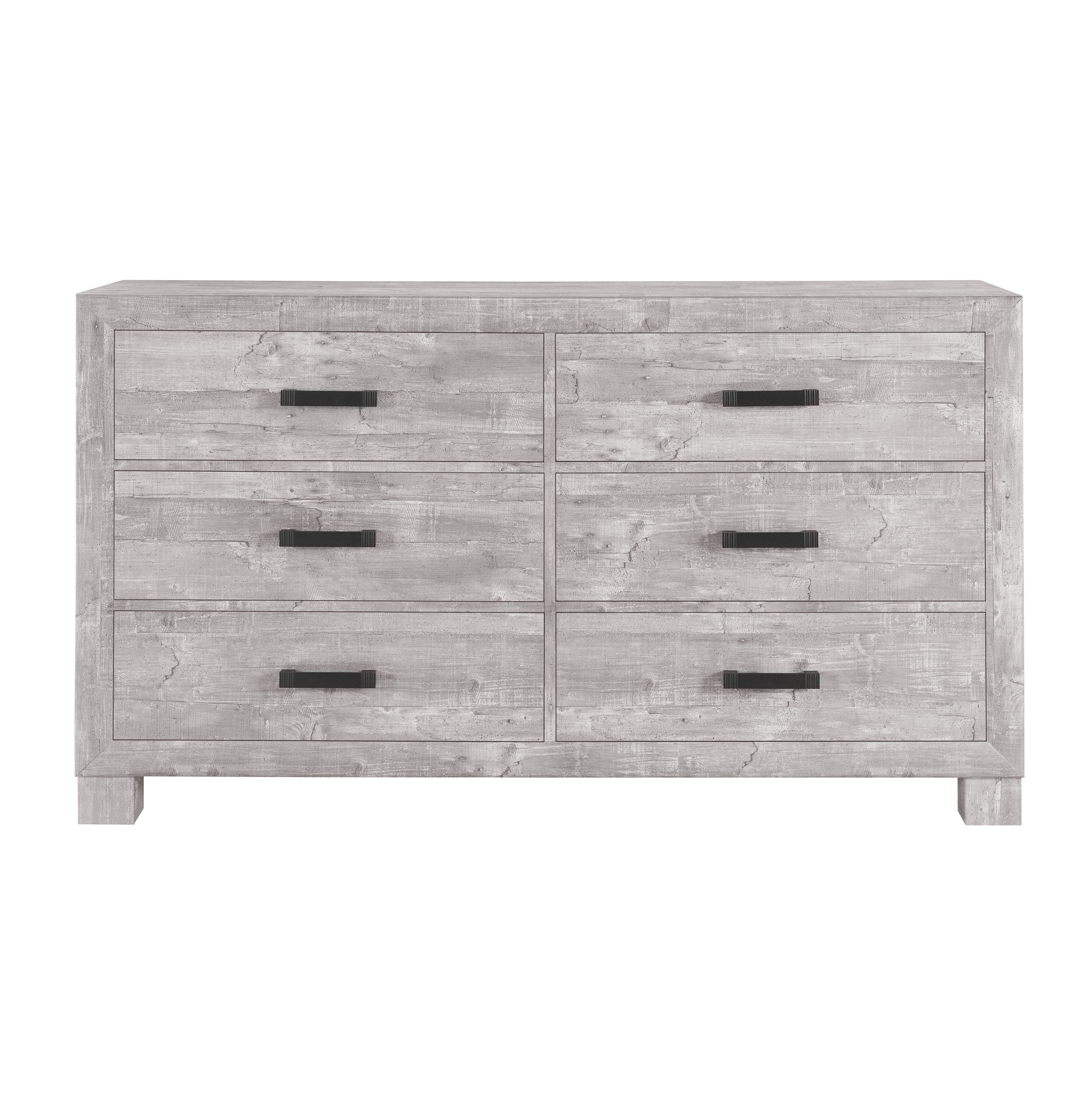 59" Gray Wood Six Drawer Double Dresser-1