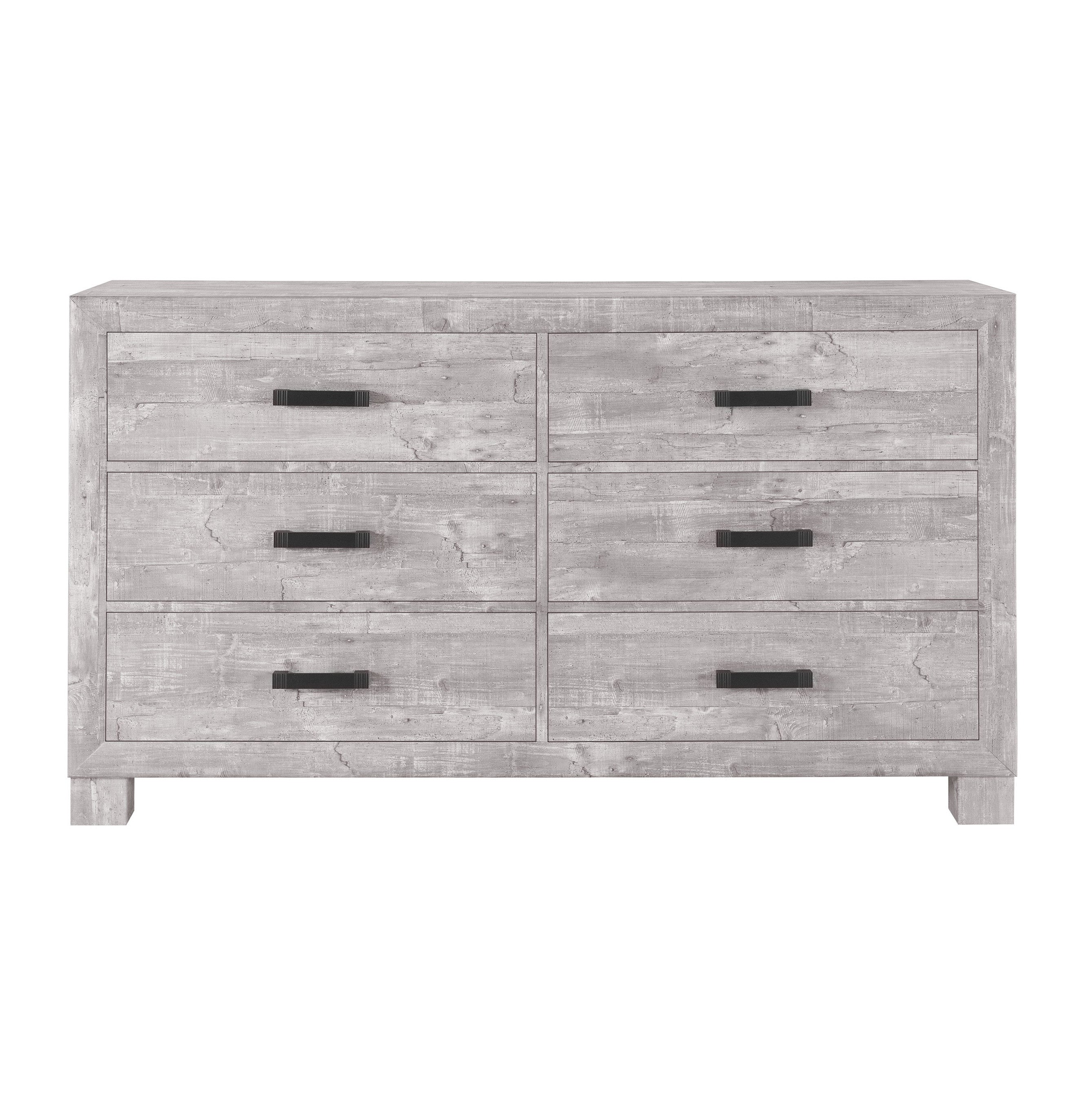 59" Gray Wood Six Drawer Double Dresser-3