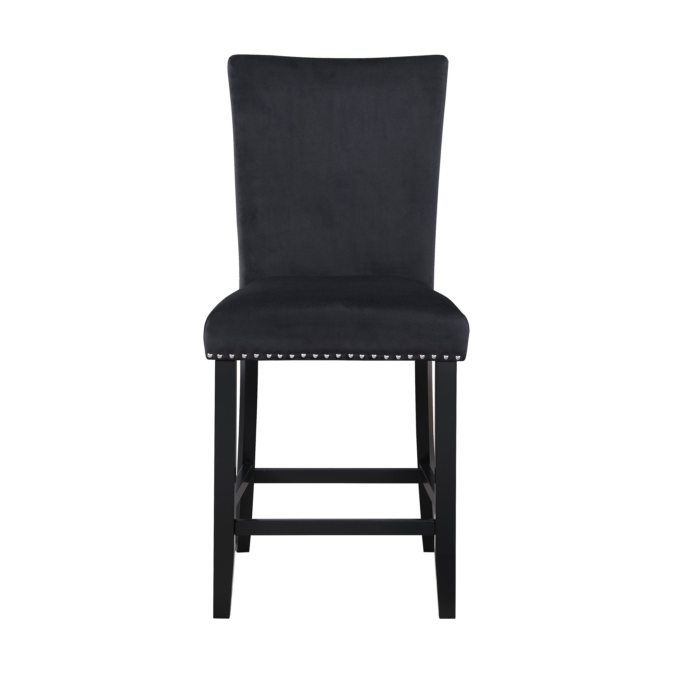 Set of Two 25" Black Wood and Velvet Counter Height Bar Chairs-2