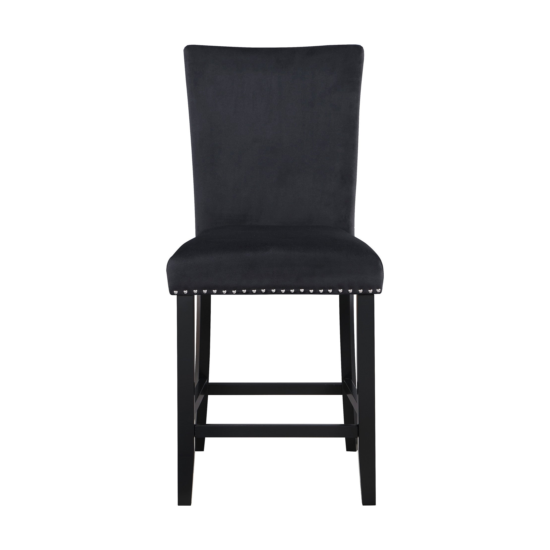 Set of Two 25" Black Wood and Velvet Counter Height Bar Chairs-3