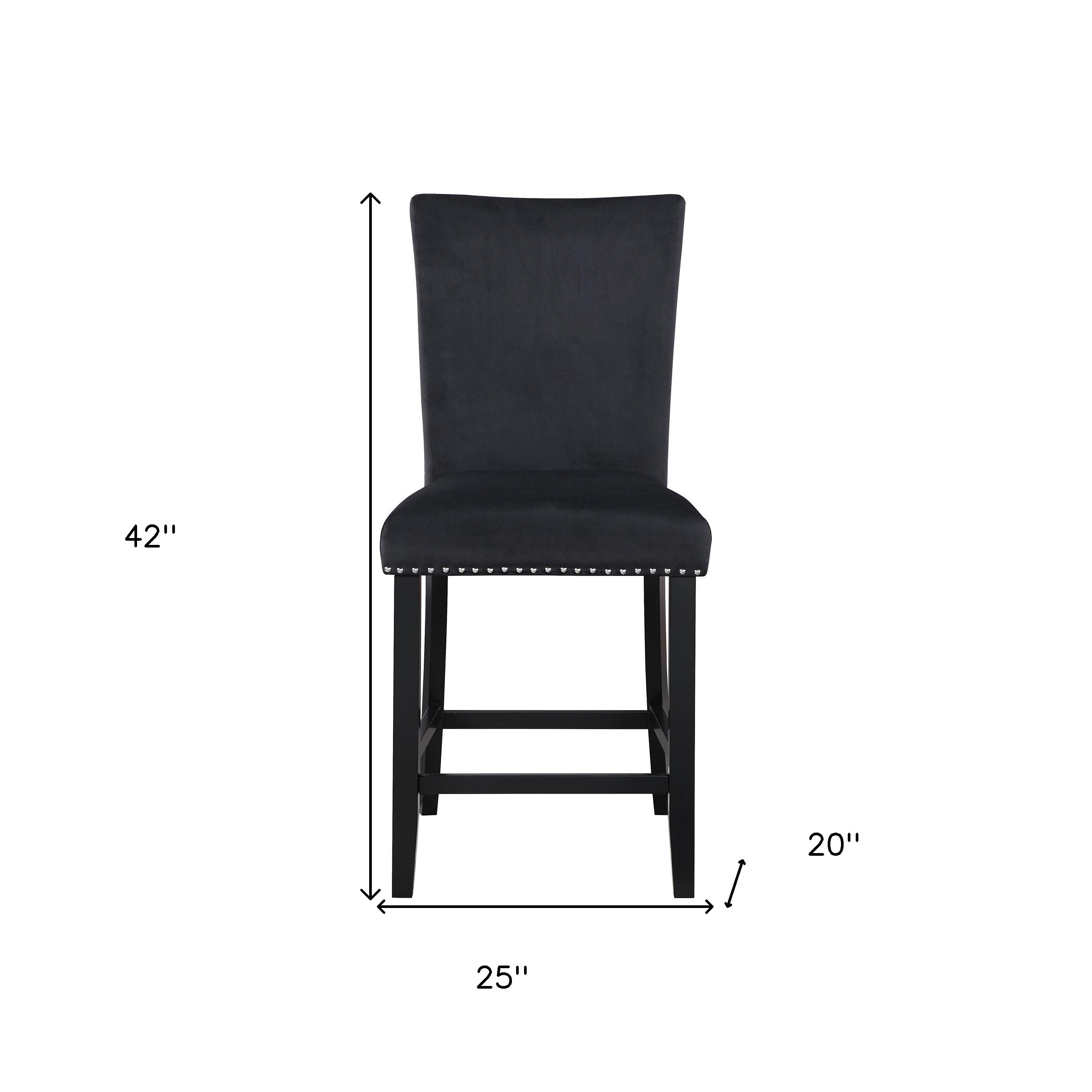 Set of Two 25" Black Wood and Velvet Counter Height Bar Chairs-6