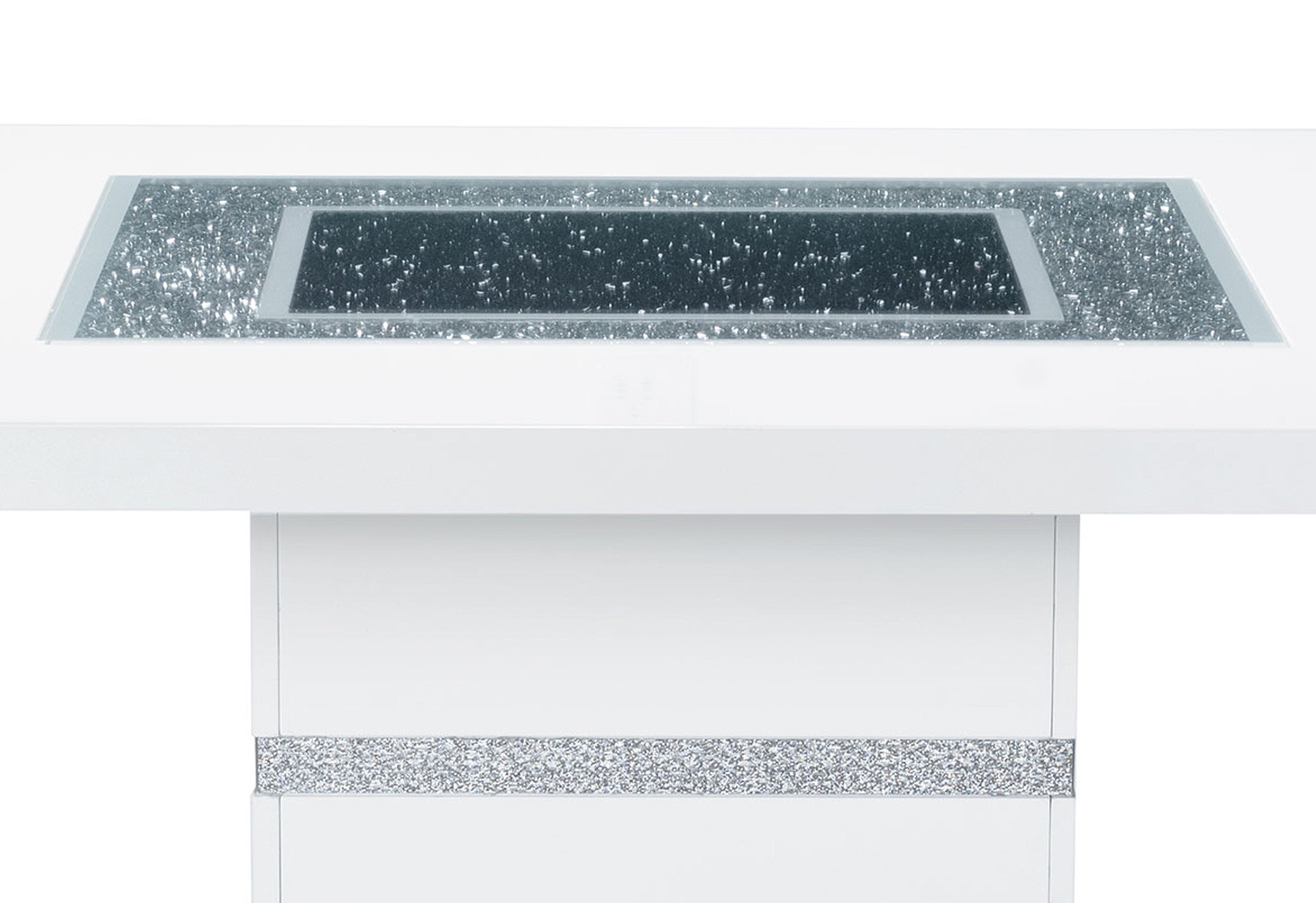 47" White Silver And Black Glass Faux Crystal And Wood Square Bar Table-2