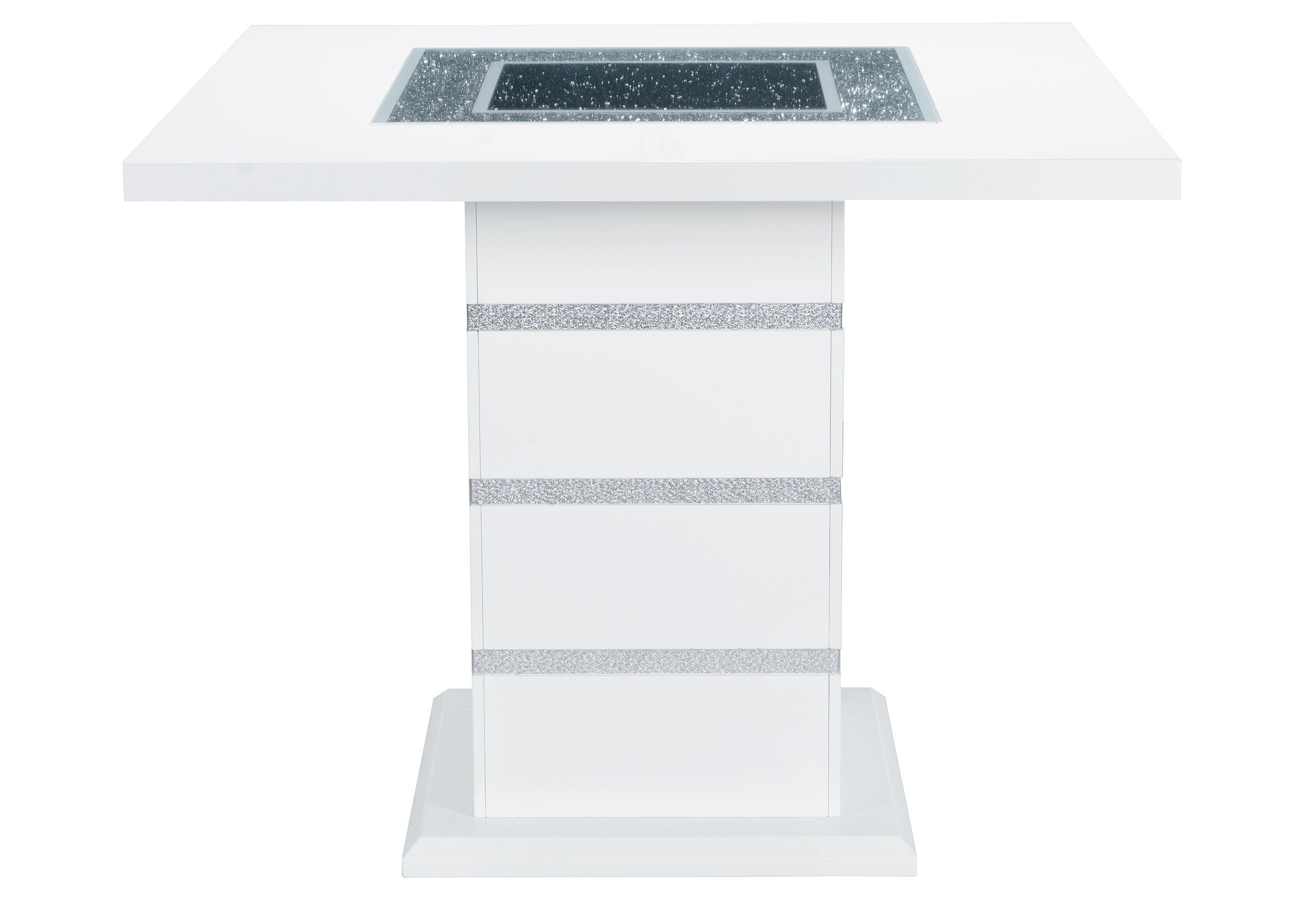 47" White Silver And Black Glass Faux Crystal And Wood Square Bar Table-4