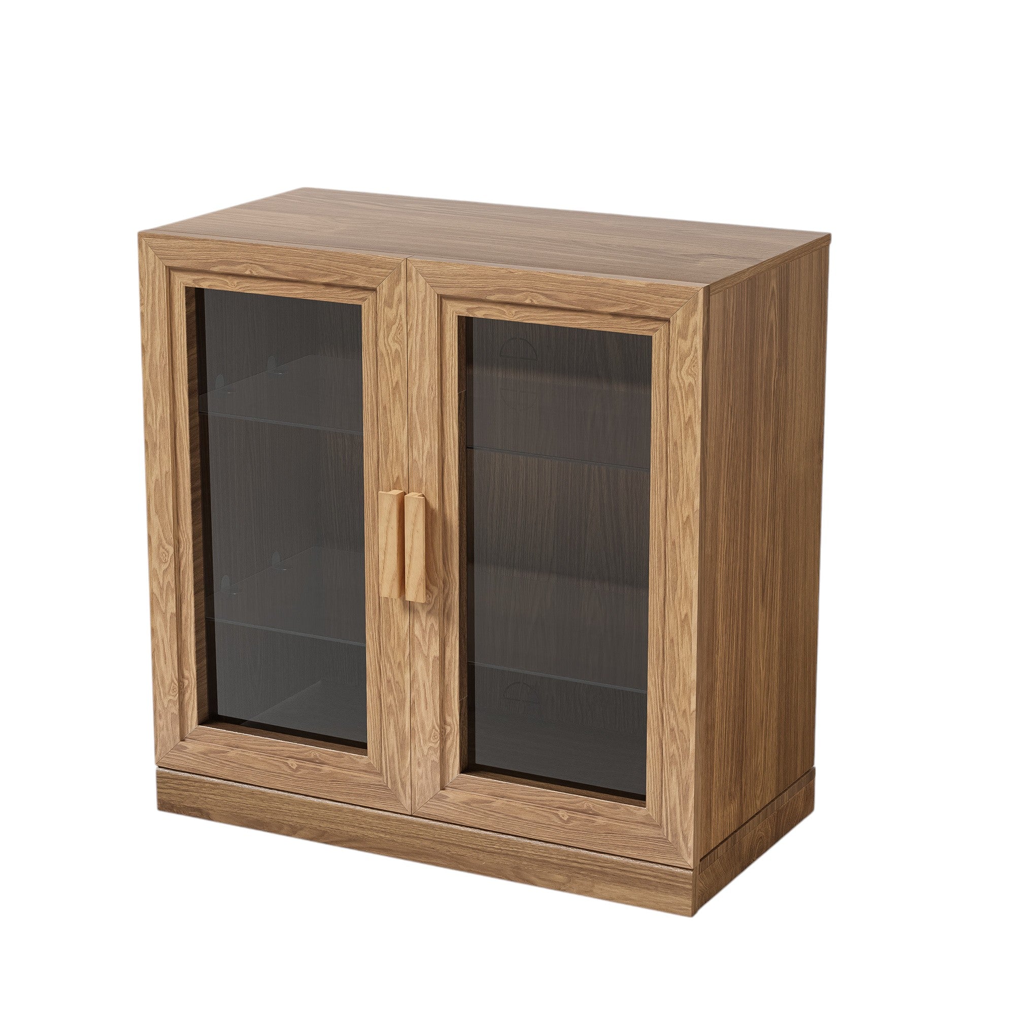 31" Natural And Clear Glass Door Accent Cabinet With Three Shelves-2
