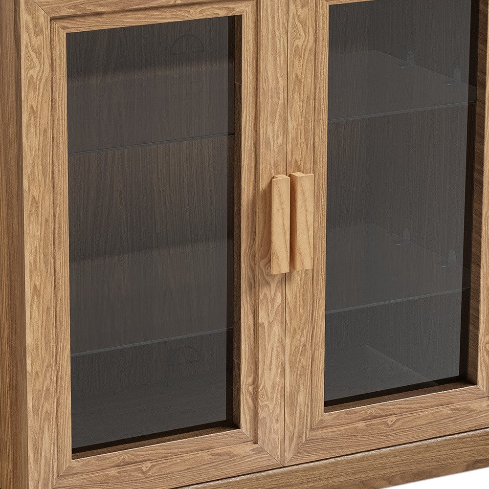 31" Natural And Clear Glass Door Accent Cabinet With Three Shelves-4