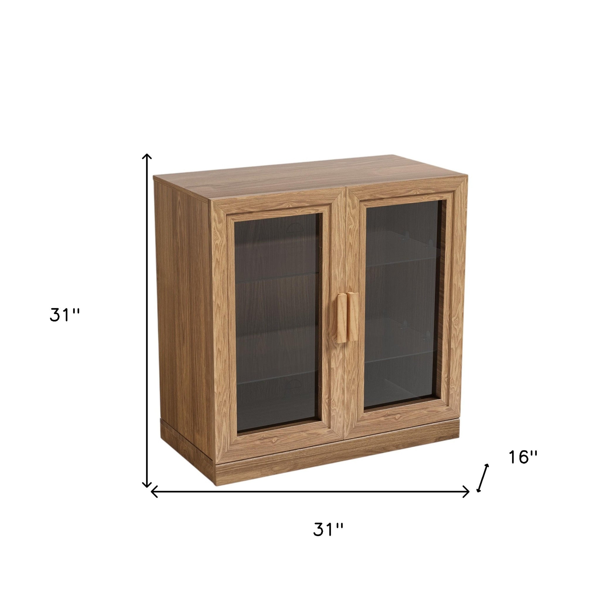 31" Natural And Clear Glass Door Accent Cabinet With Three Shelves-8