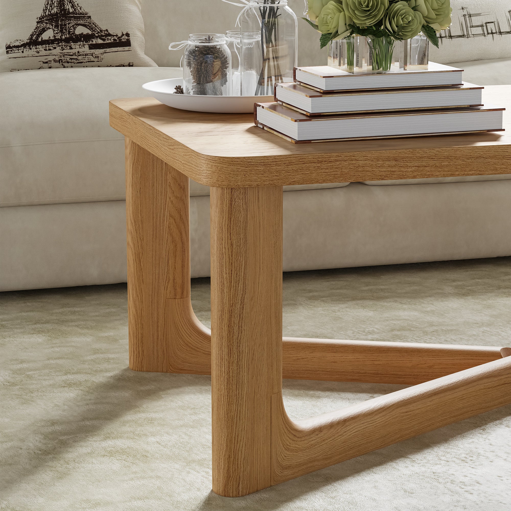 50" Natural Solid Wood Cross Legs Coffee Table-4