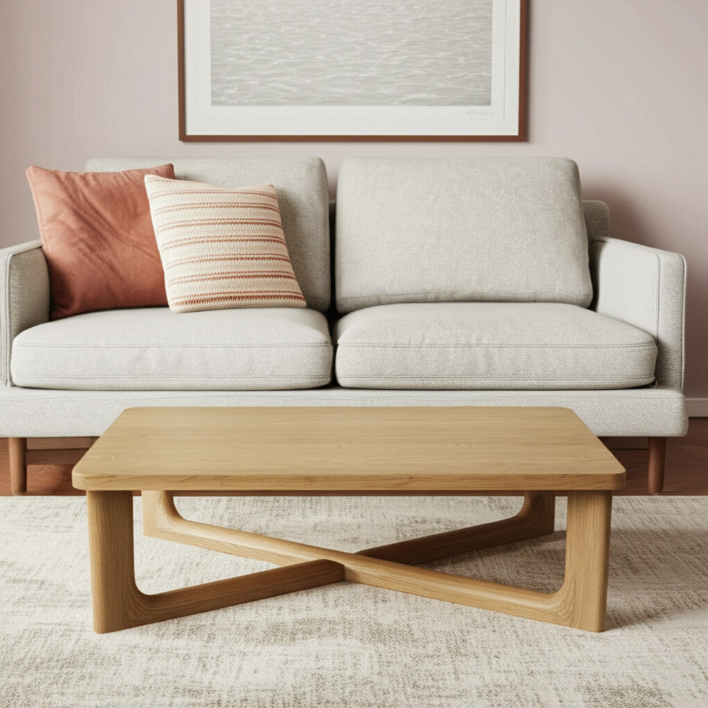 50" Natural Solid Wood Cross Legs Coffee Table-0