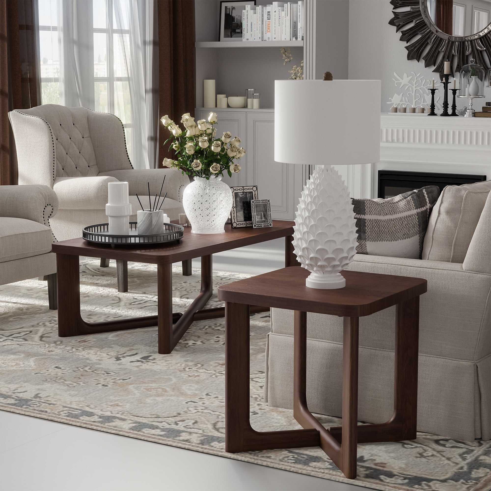 24" Brown Solid Wood Square Cross Legs End Table-5