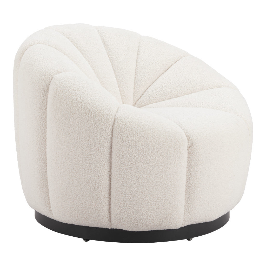 36" Cream And Black Faux Shearling And Upholstered Barrel Chair-0