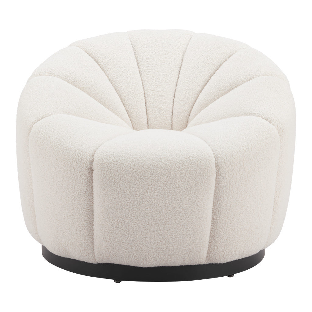 36" Cream And Black Faux Shearling And Upholstered Barrel Chair-3