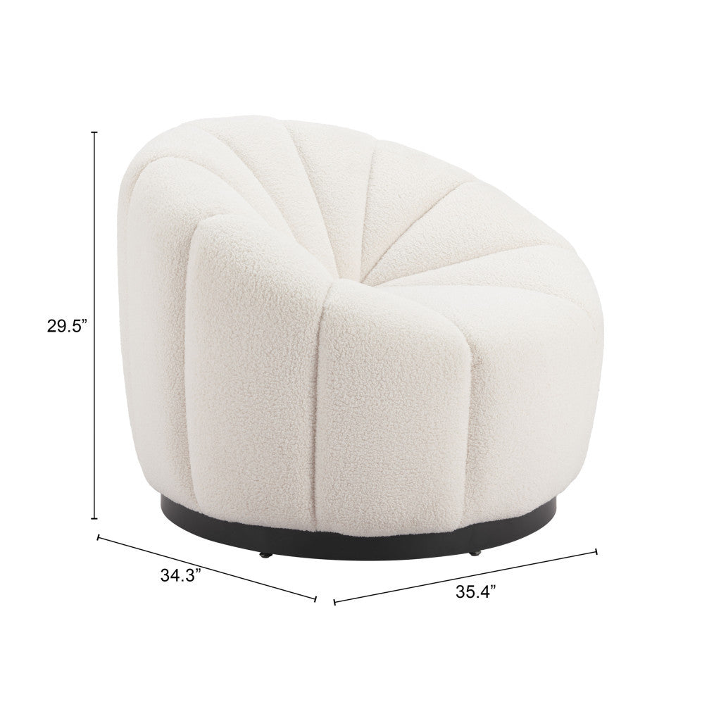 36" Cream And Black Faux Shearling And Upholstered Barrel Chair-8