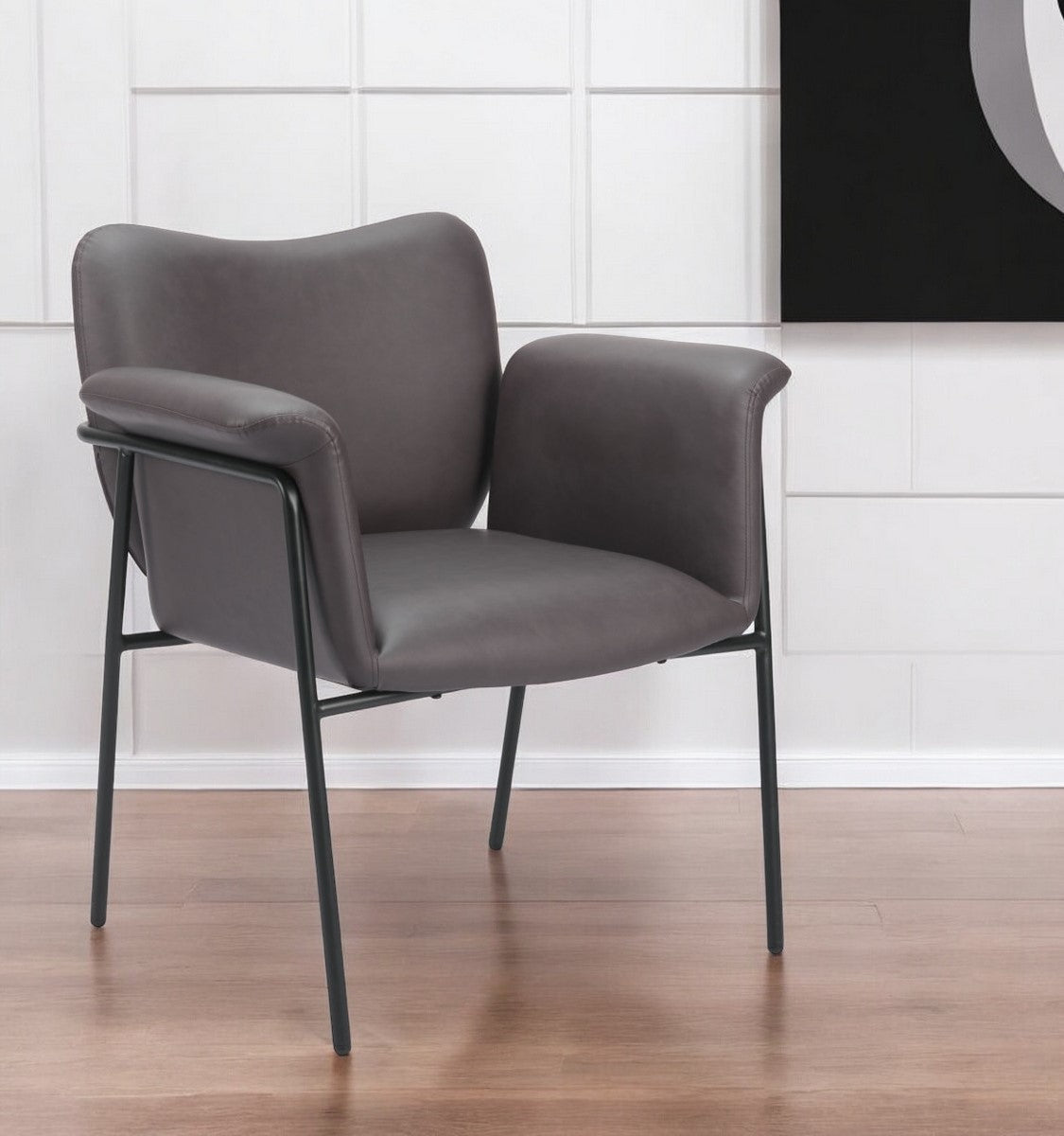 31" Brown And Black Faux Leather And Faux Leather Arm Chair-1