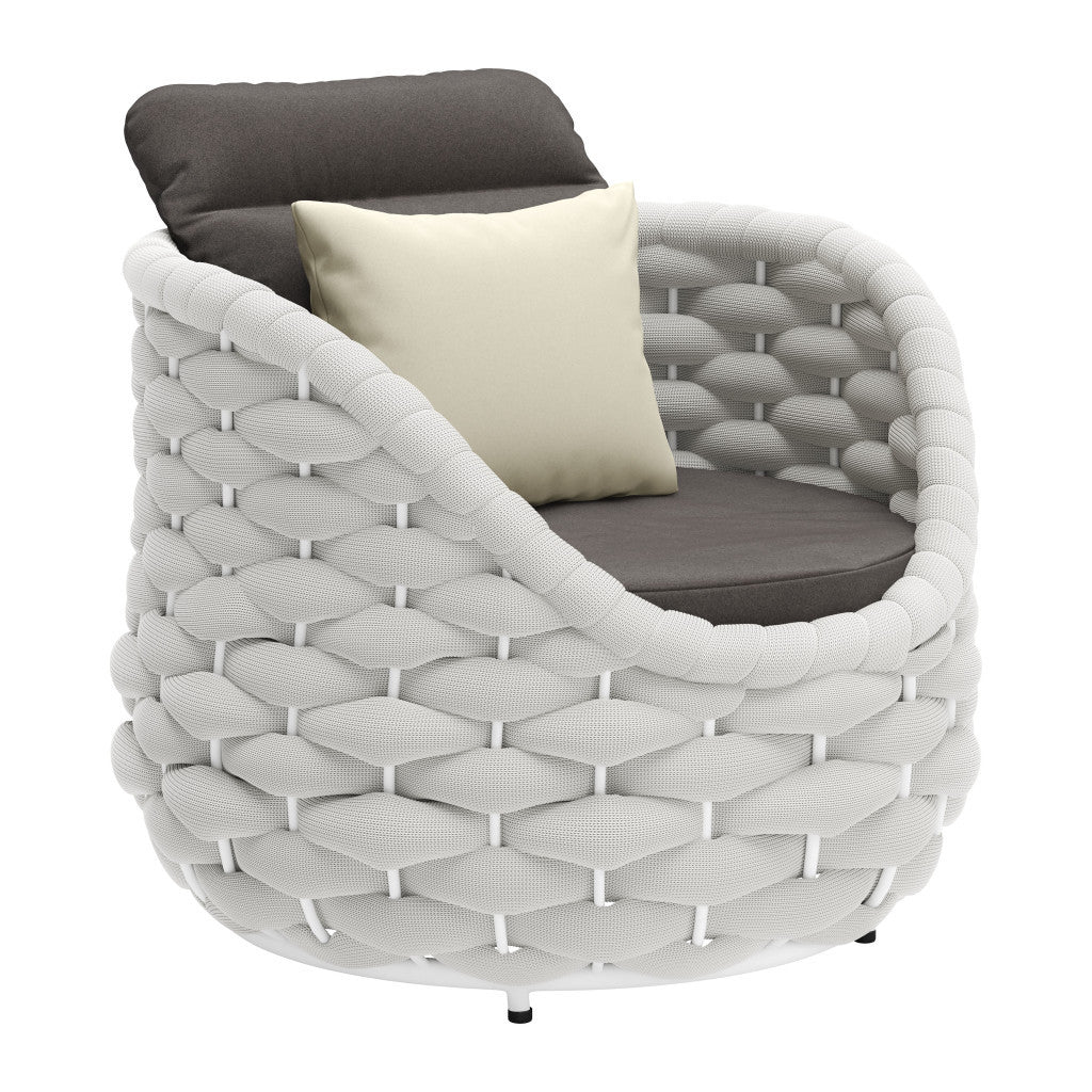 34" Gray And White Fabric Club Chair And Toss Pillow-6