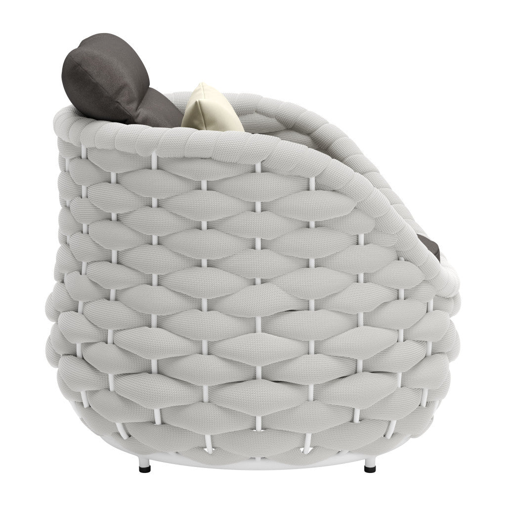 34" Gray And White Fabric Club Chair And Toss Pillow-2