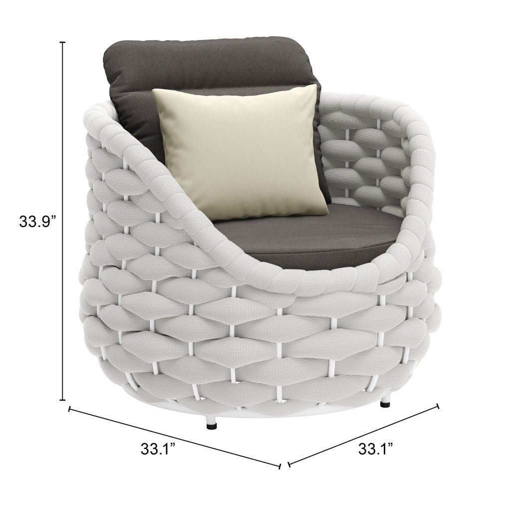 34" Gray And White Fabric Club Chair And Toss Pillow-8