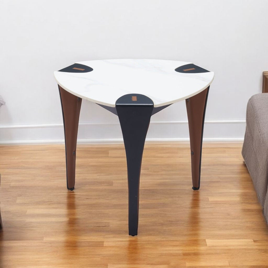 20" White Faux Marble and Steel End Table-1