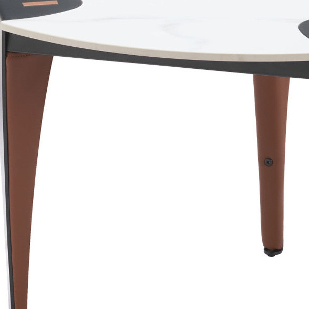 20" White Faux Marble and Steel End Table-6