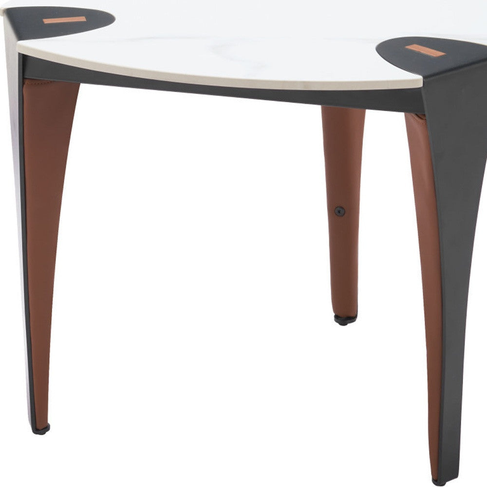 20" White Faux Marble and Steel End Table-5