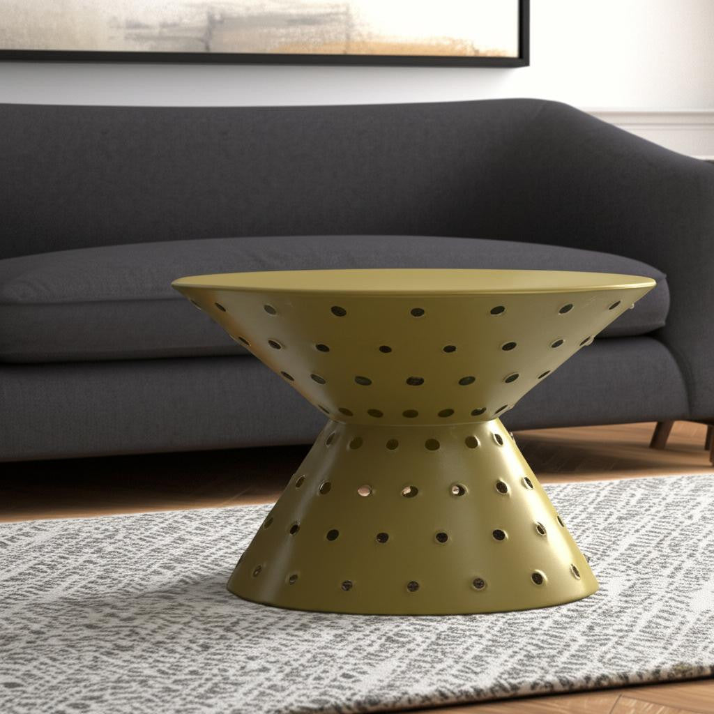 30" Gold Iron Round Pedestal Coffee Table-0