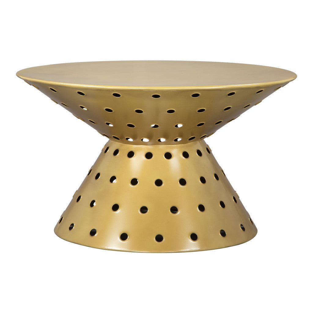 30" Gold Iron Round Pedestal Coffee Table-1