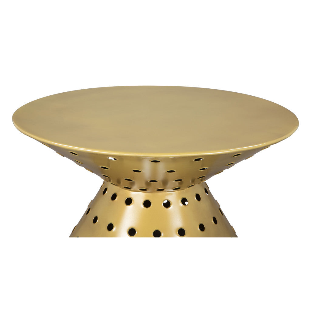 30" Gold Iron Round Pedestal Coffee Table-3