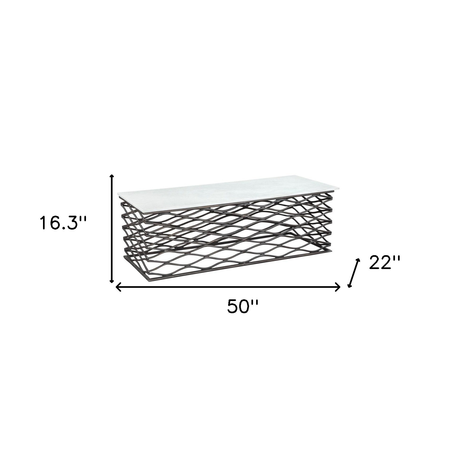 50" White and Antiqued Bronze Genuine Marble and Aluminum Abstract Coffee Table-8