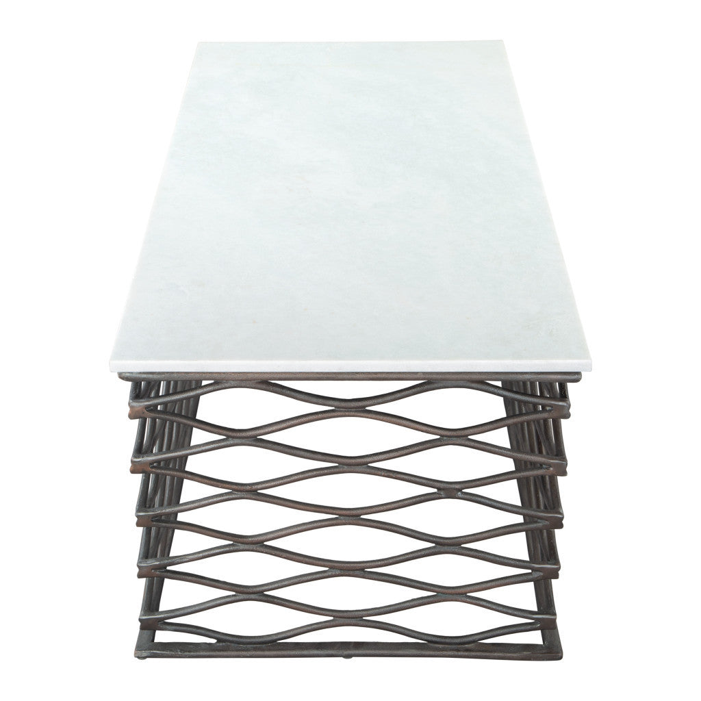 50" White and Antiqued Bronze Genuine Marble and Aluminum Abstract Coffee Table-2