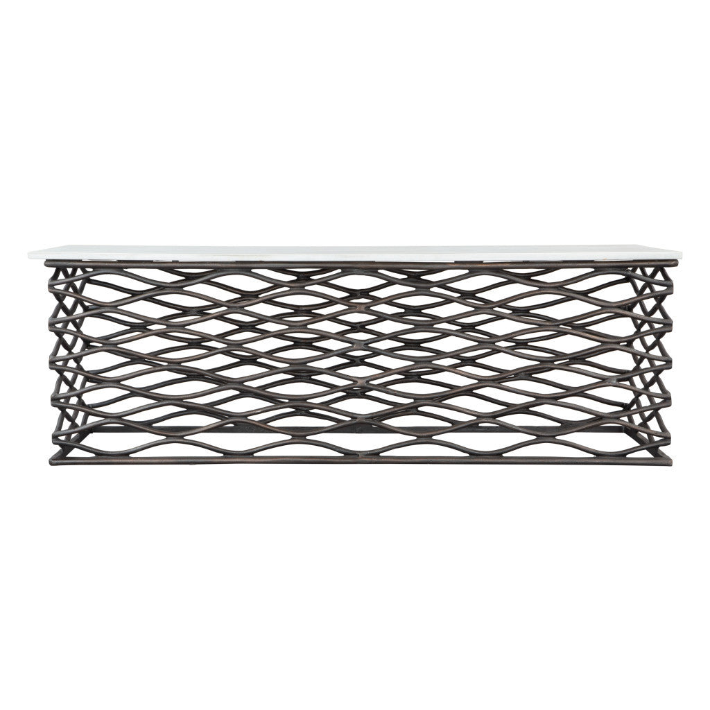 50" White and Antiqued Bronze Genuine Marble and Aluminum Abstract Coffee Table-3