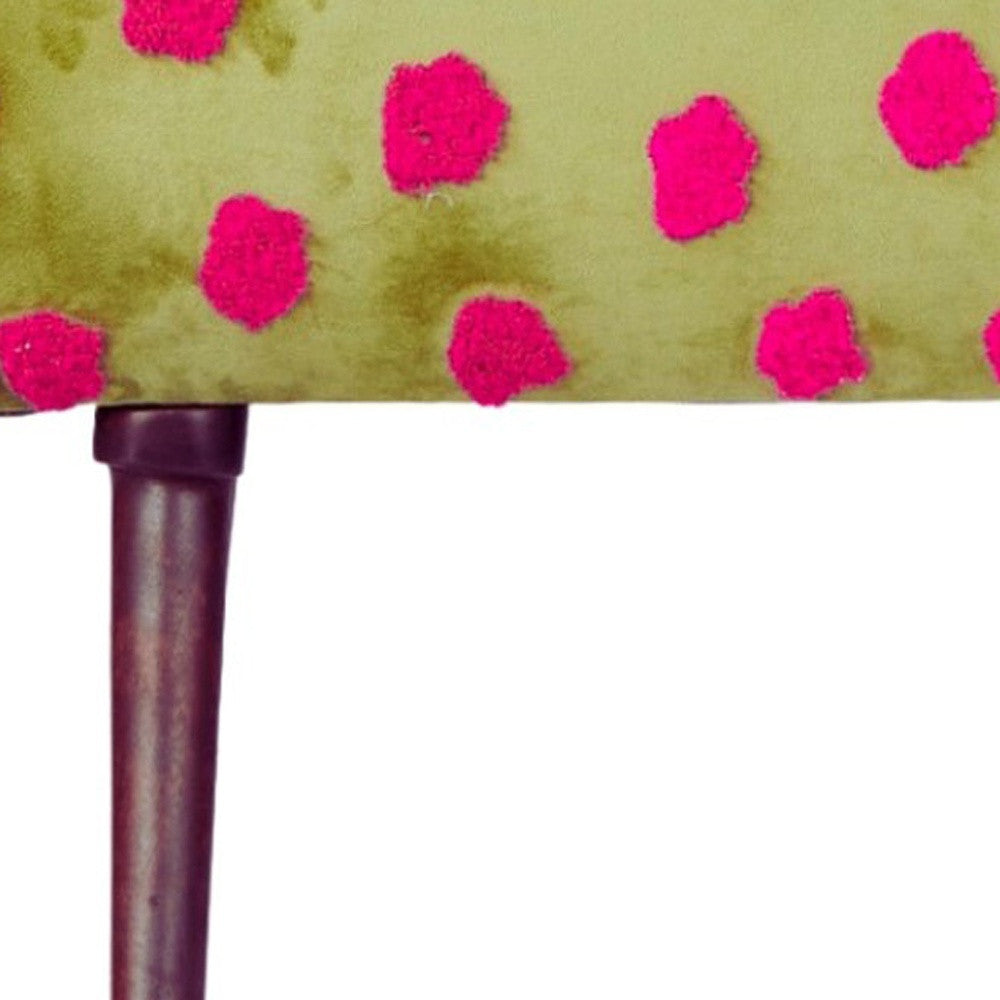 32" Blue Green Orange and Pink Fabric and Solid Wood Floral Arm Chair-4