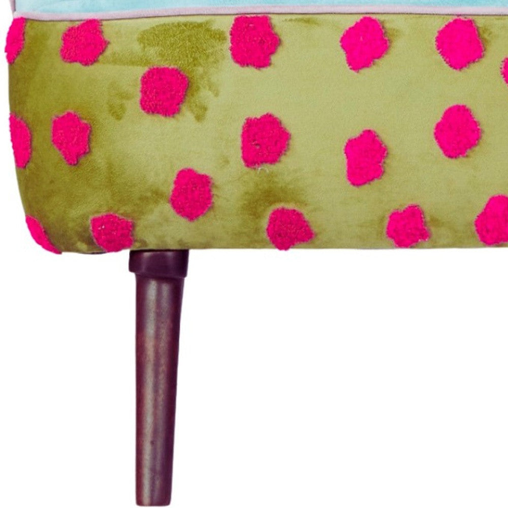 32" Blue Green Orange and Pink Fabric and Solid Wood Floral Arm Chair-5