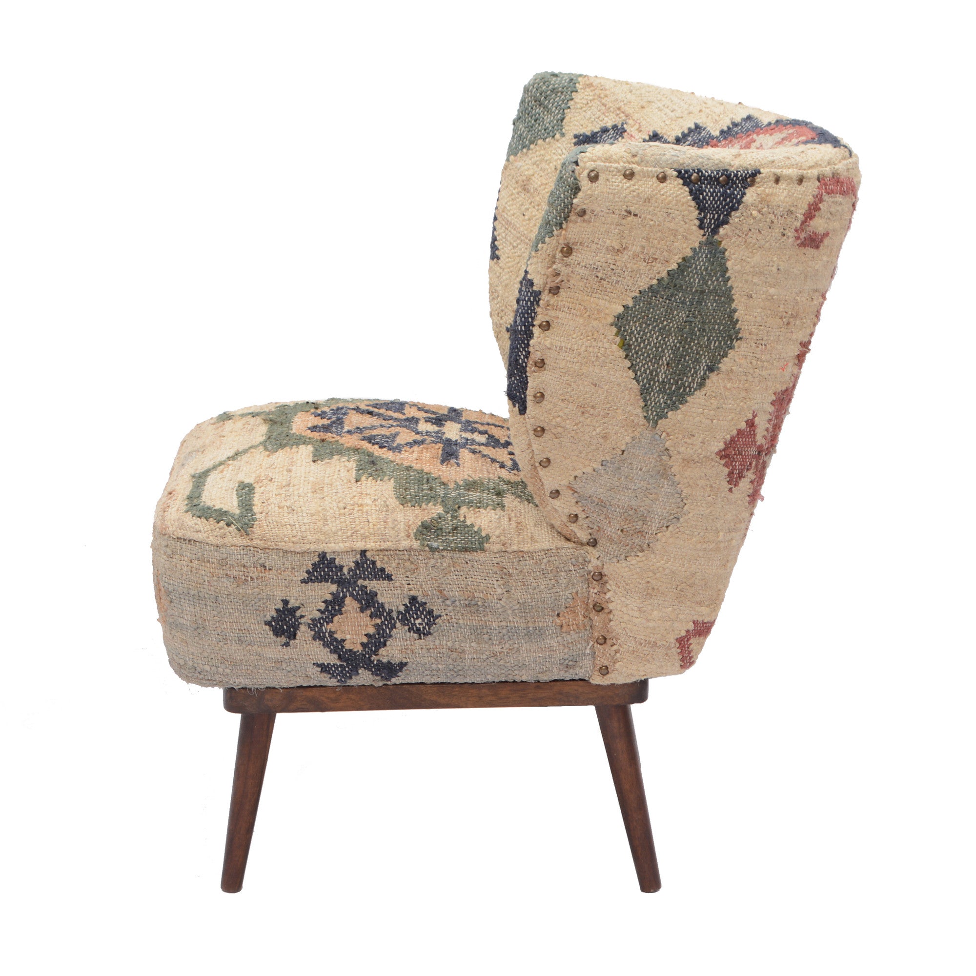 26" Beige Blue and Red  Jute Southwestern Wingback Chair-2