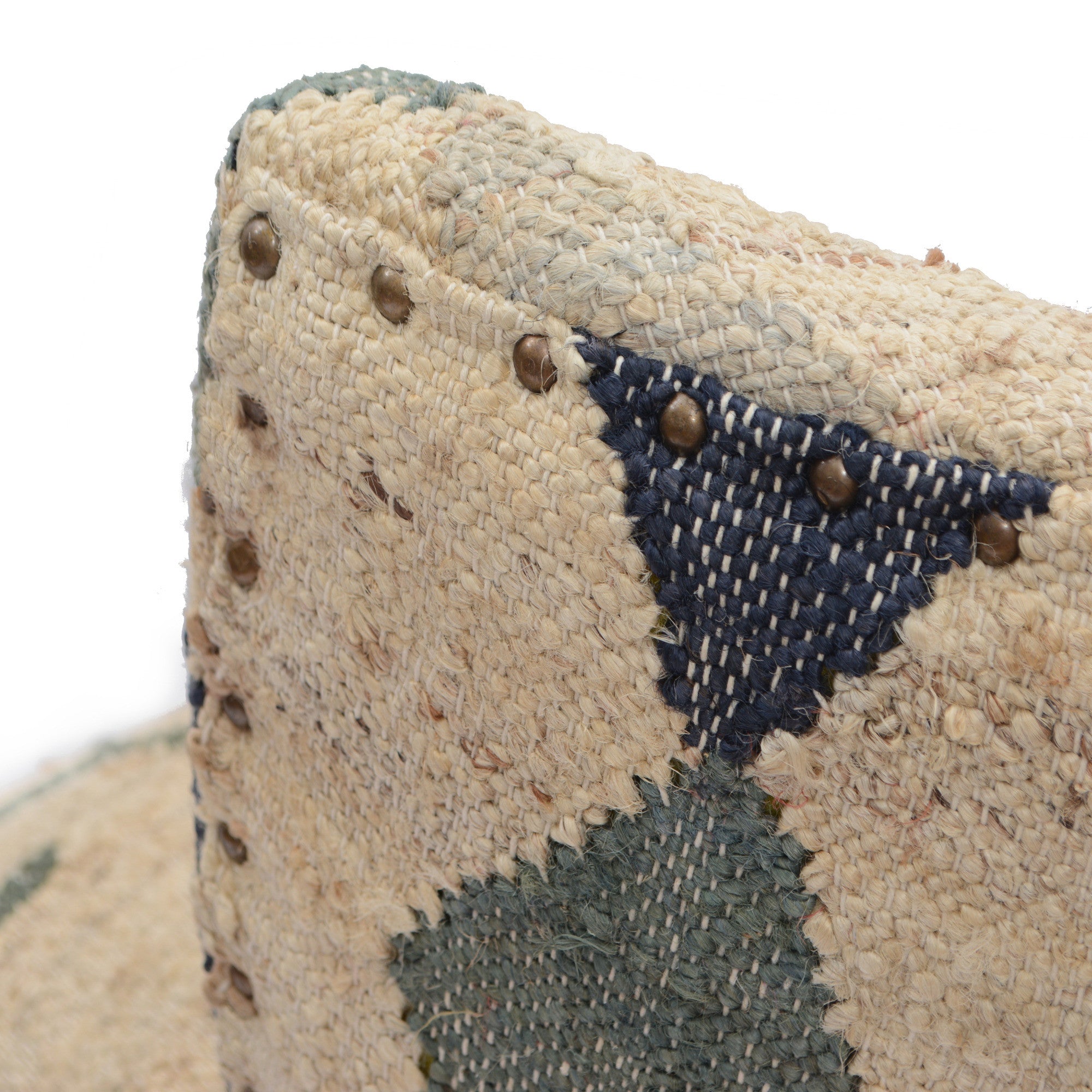 26" Beige Blue and Red  Jute Southwestern Wingback Chair-6