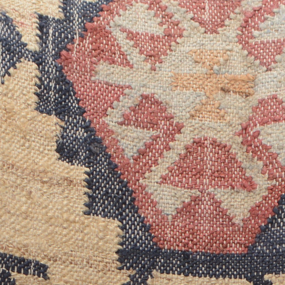 26" Beige Blue and Red  Jute Southwestern Wingback Chair-5