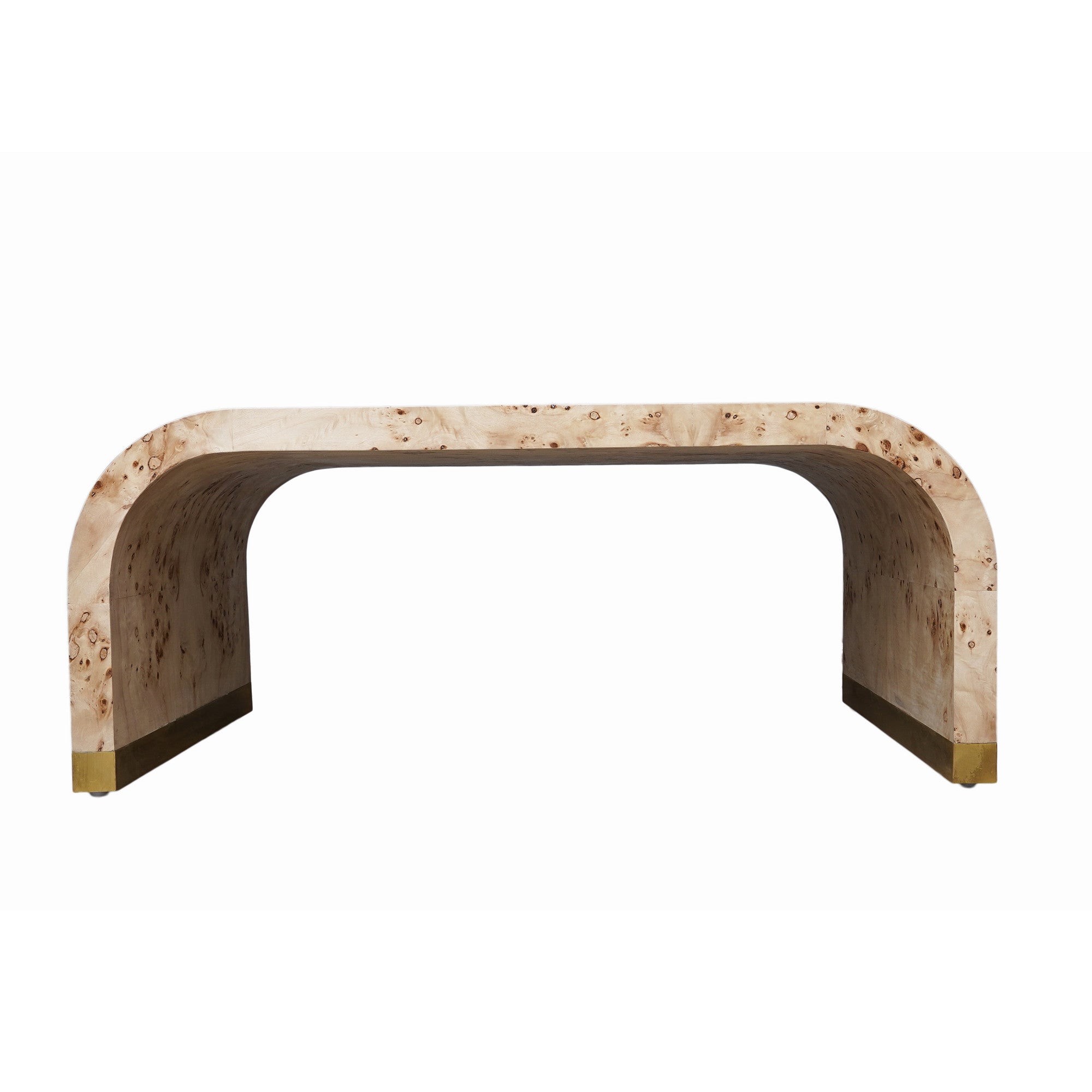 24" Natural And Brass Wood And Brass Oval Coffee Table-0
