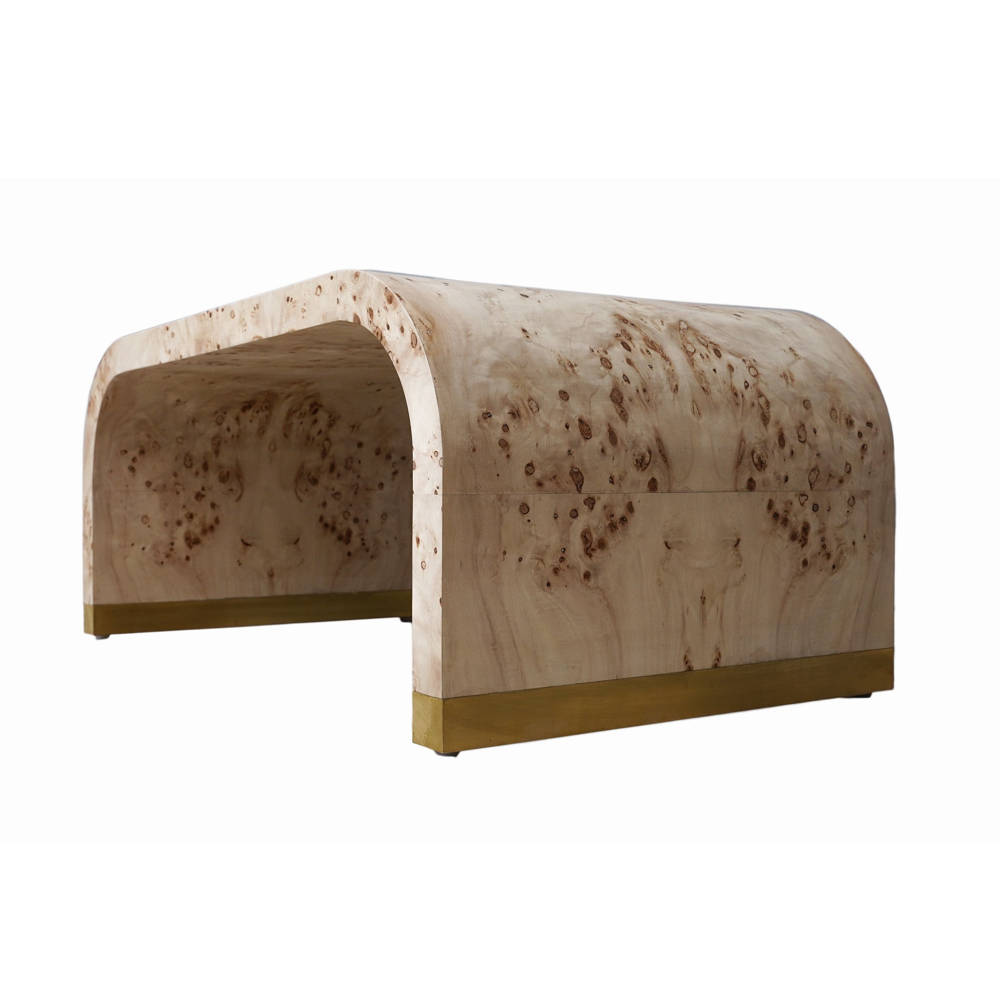 24" Natural And Brass Wood And Brass Oval Coffee Table-5