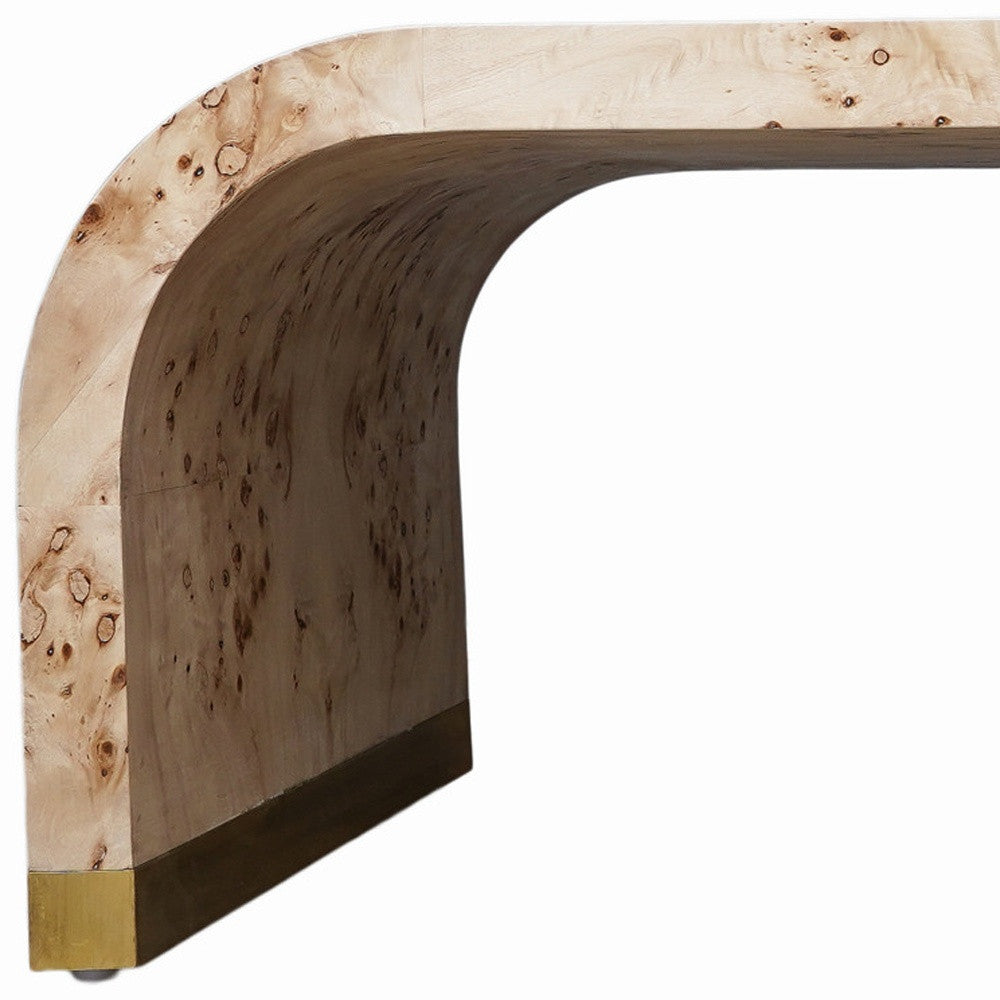 24" Natural And Brass Wood And Brass Oval Coffee Table-6