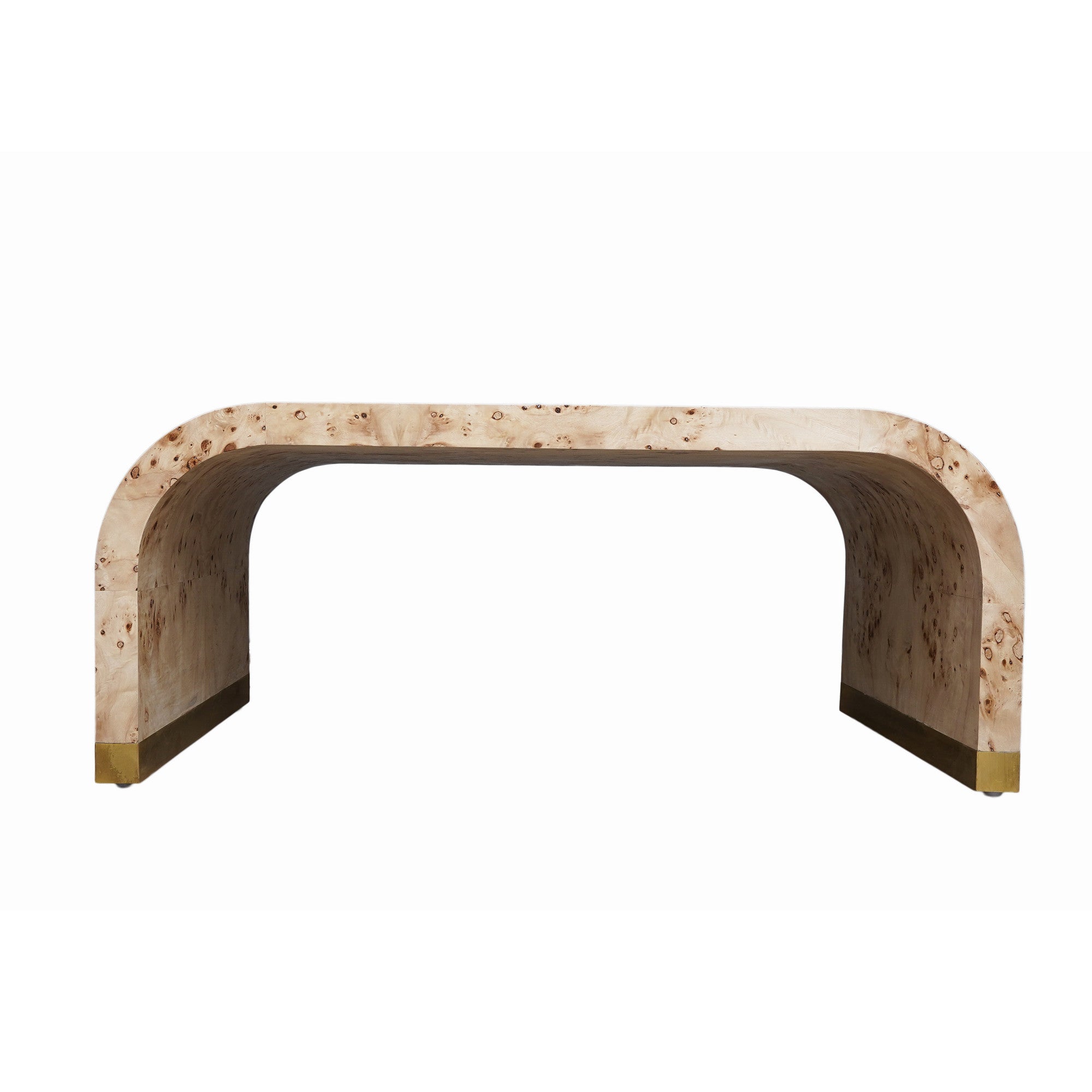 24" Natural And Brass Wood And Brass Oval Coffee Table-4