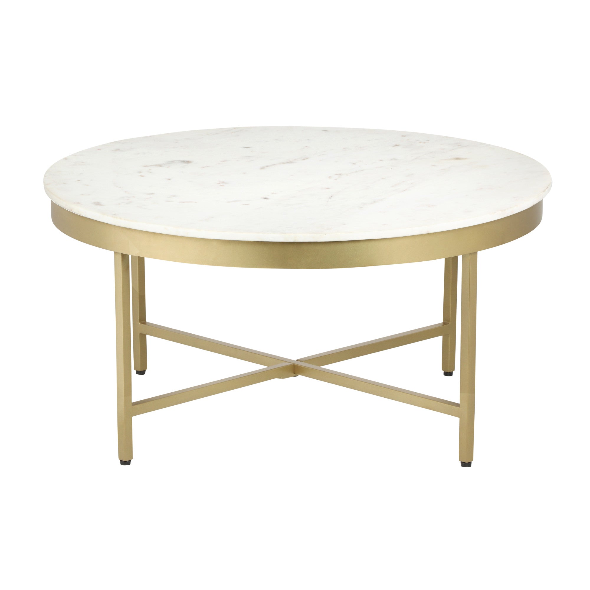 36" White And Gold Genuine Marble And Steel Round Coffee Table-1